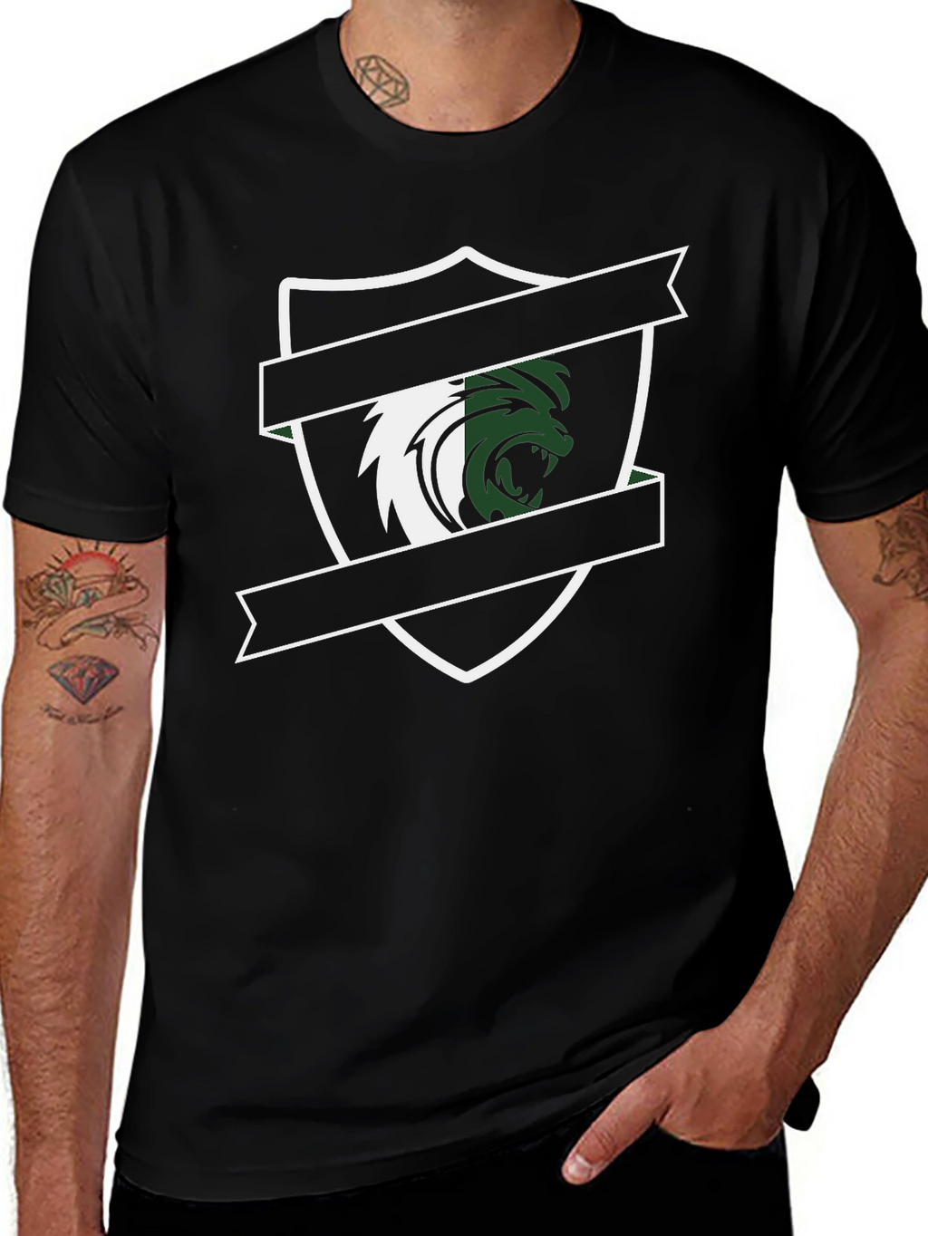 Mens Black Graphic Tee - Lion Crest Design