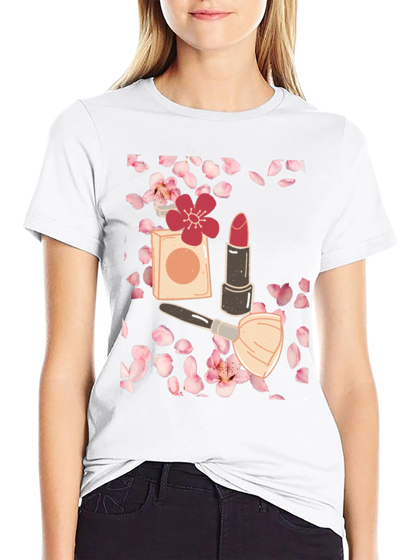 Blossom Beauty T-Shirt: Makeup & Floral Design