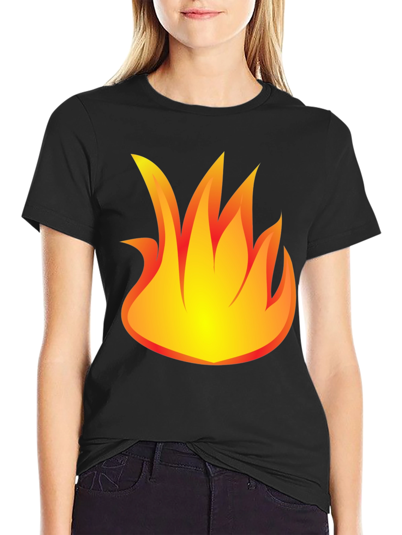 Fiery Graphic Print Black T-Shirt