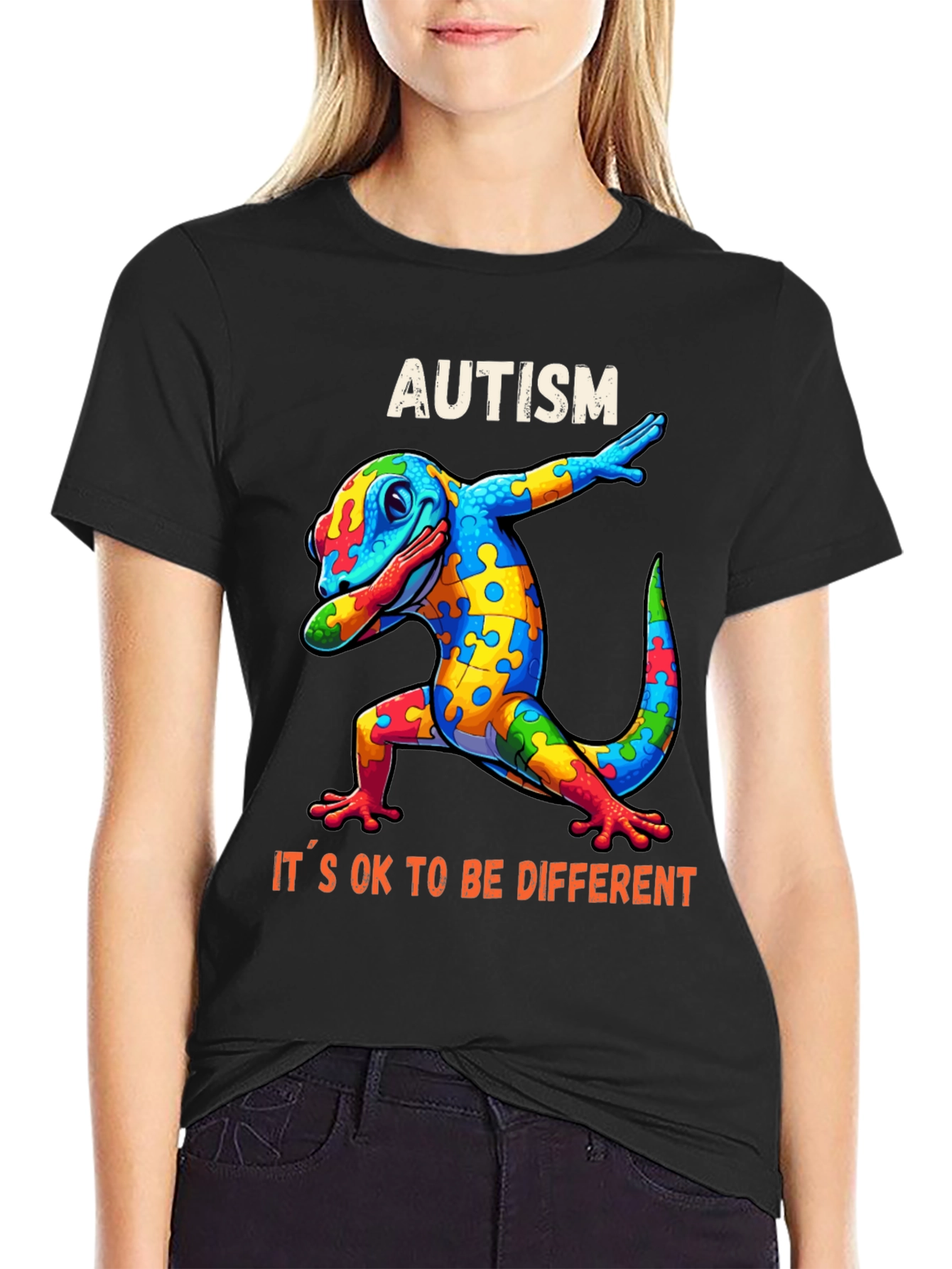 Autism Awareness Lizard Graphic Tee - Its OK To Be Different