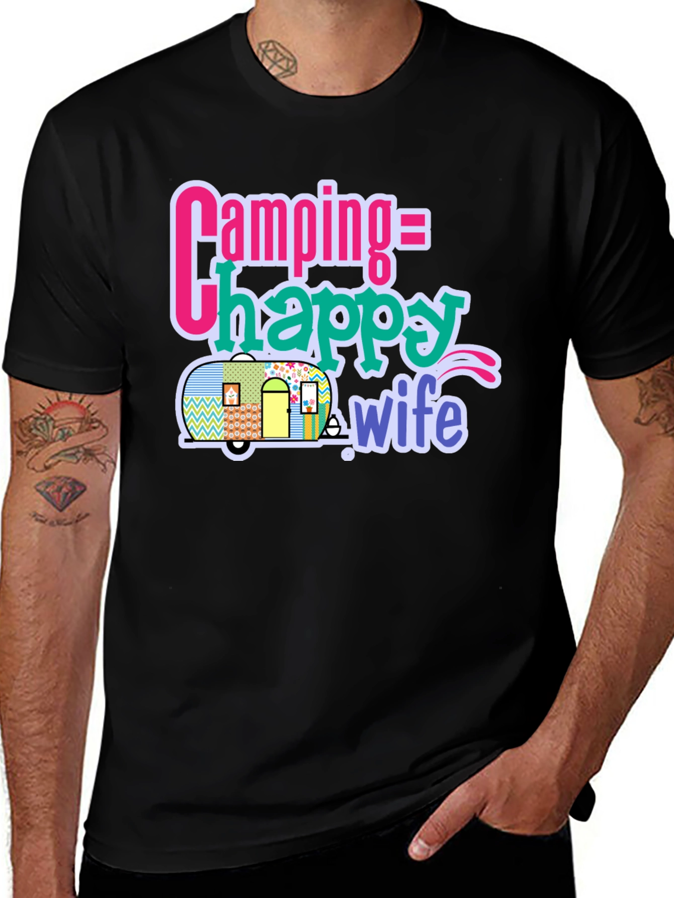 Camping = Happy Wife T-Shirt - Black
