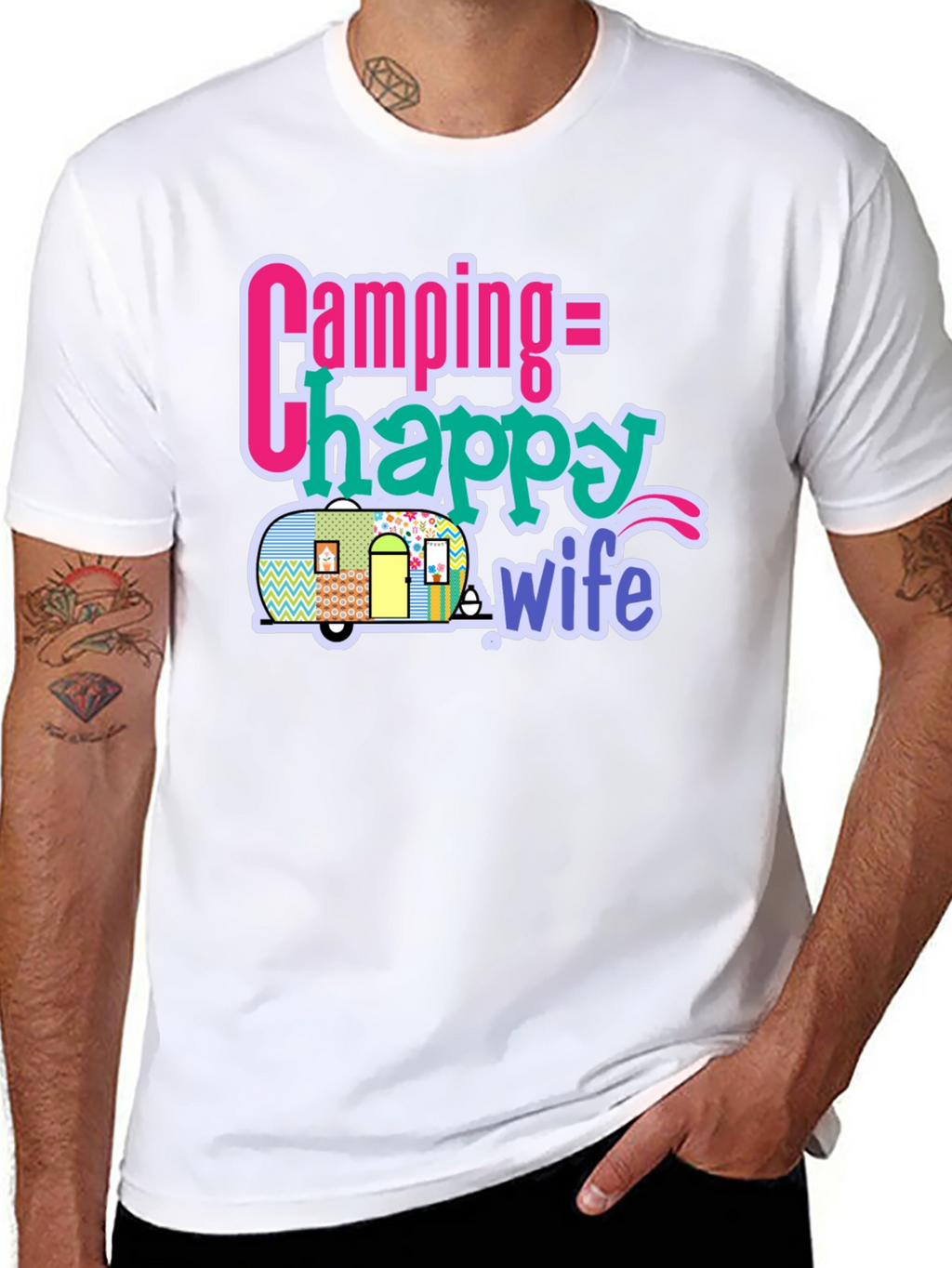 Camping = Happy Wife T-Shirt - Black