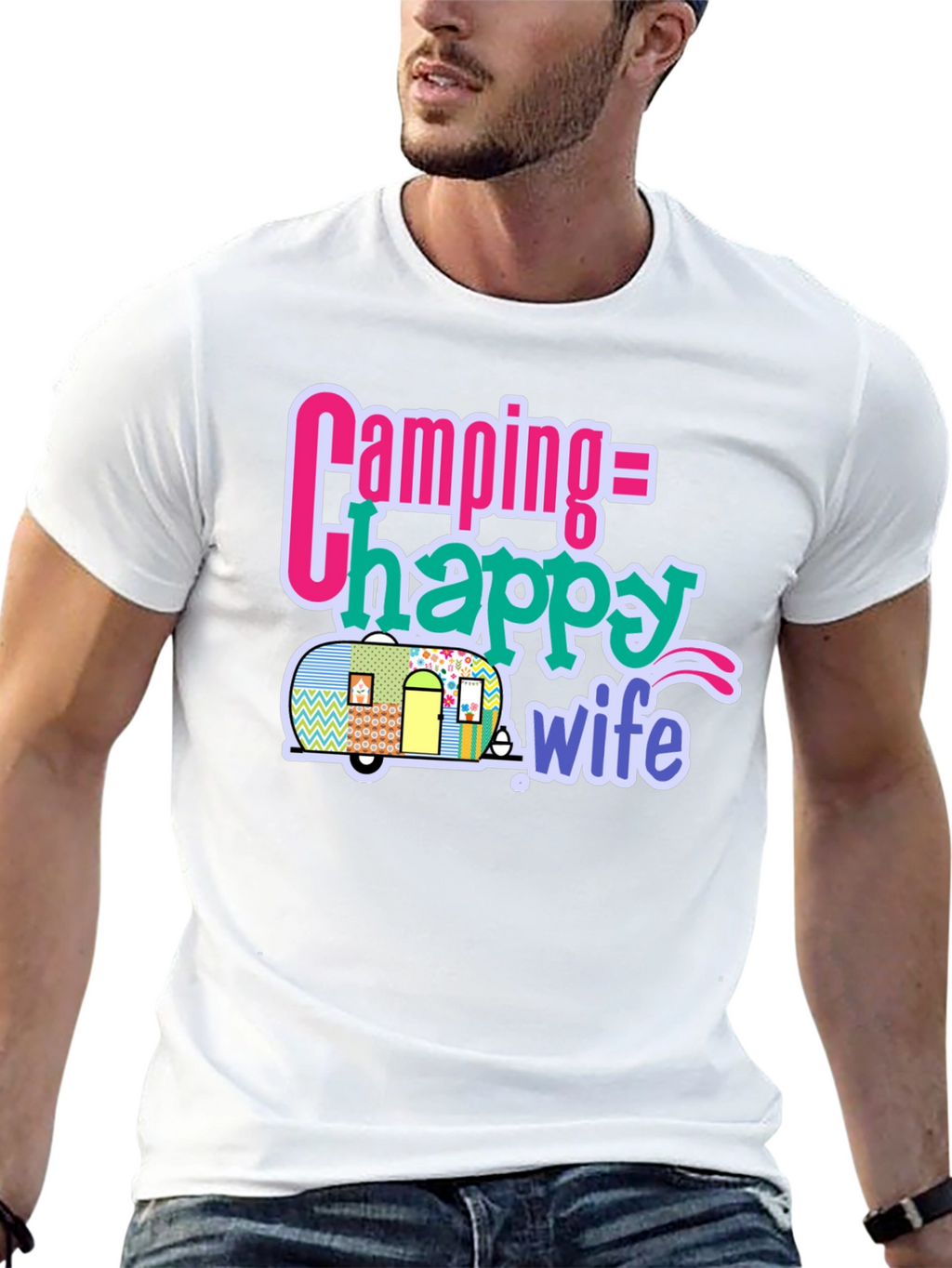 Camping = Happy Wife T-Shirt - Black