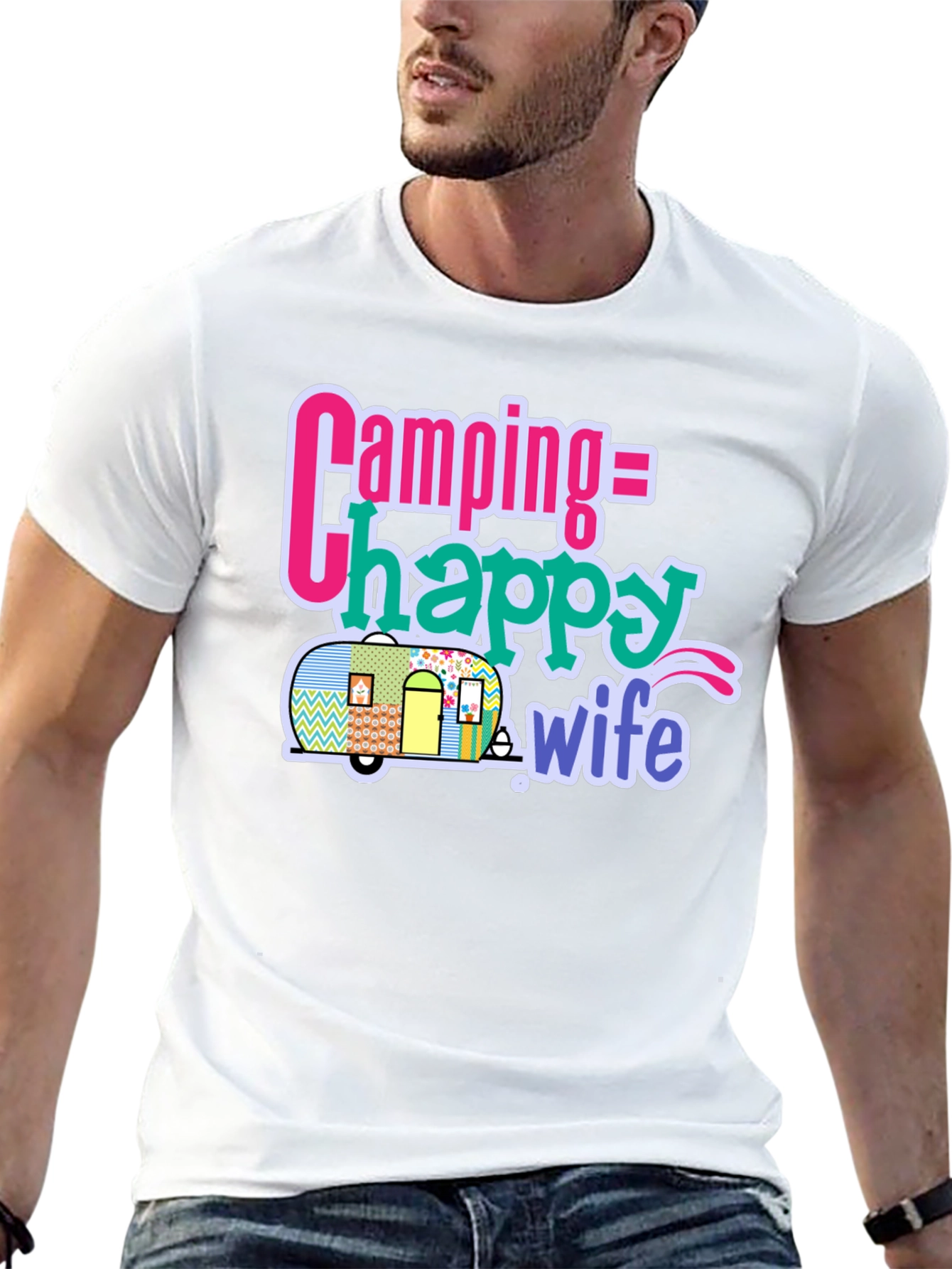 Camping = Happy Wife T-Shirt - Black