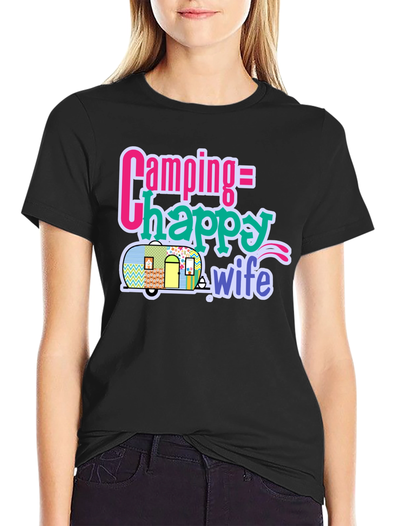 Camping = Happy Wife T-Shirt - Black
