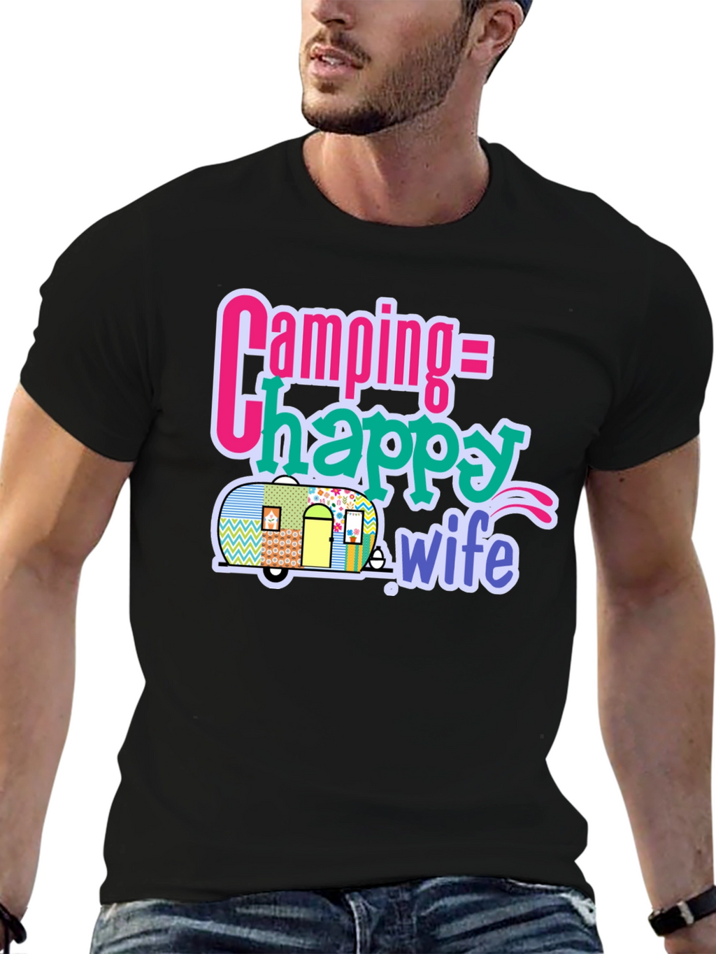 Camping = Happy Wife T-Shirt - Black