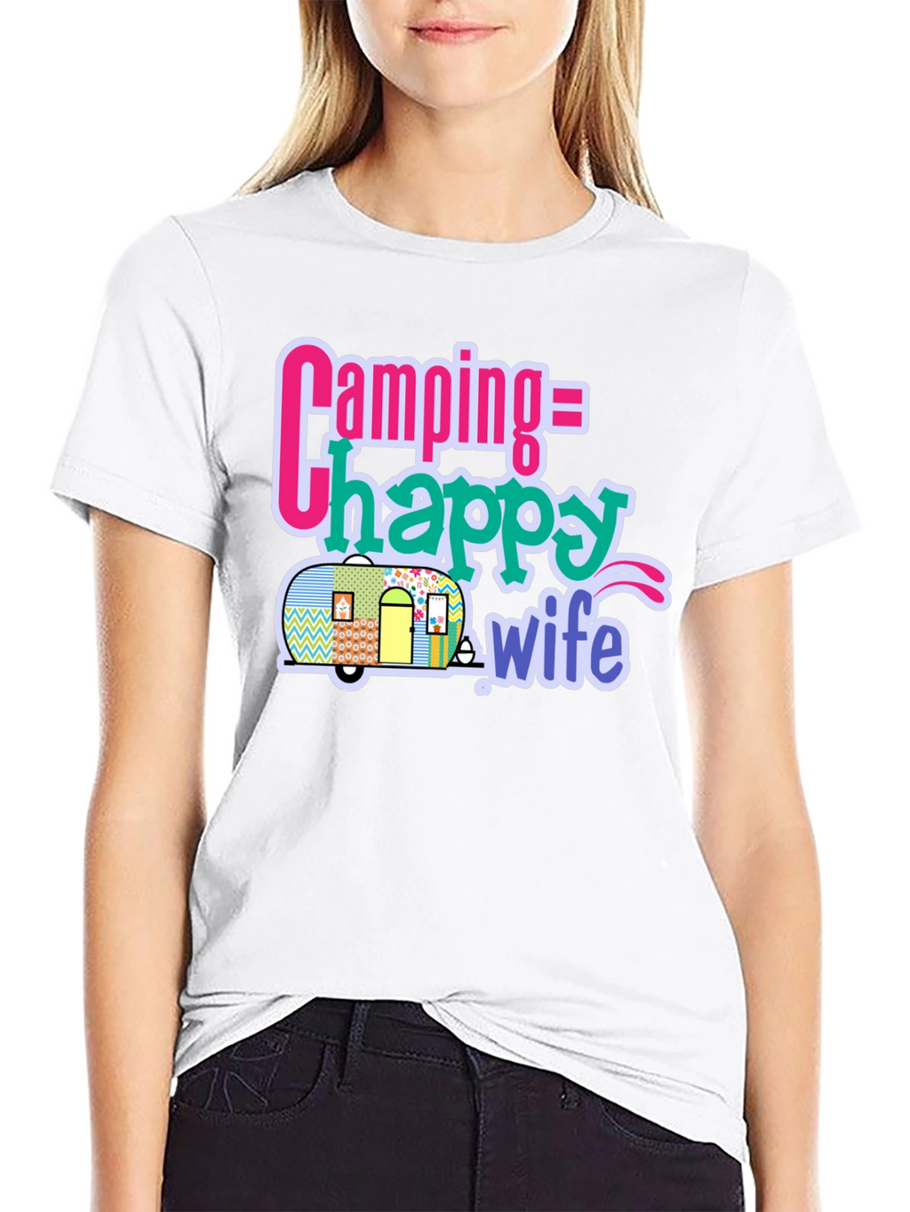 Camping = Happy Wife T-Shirt - Black