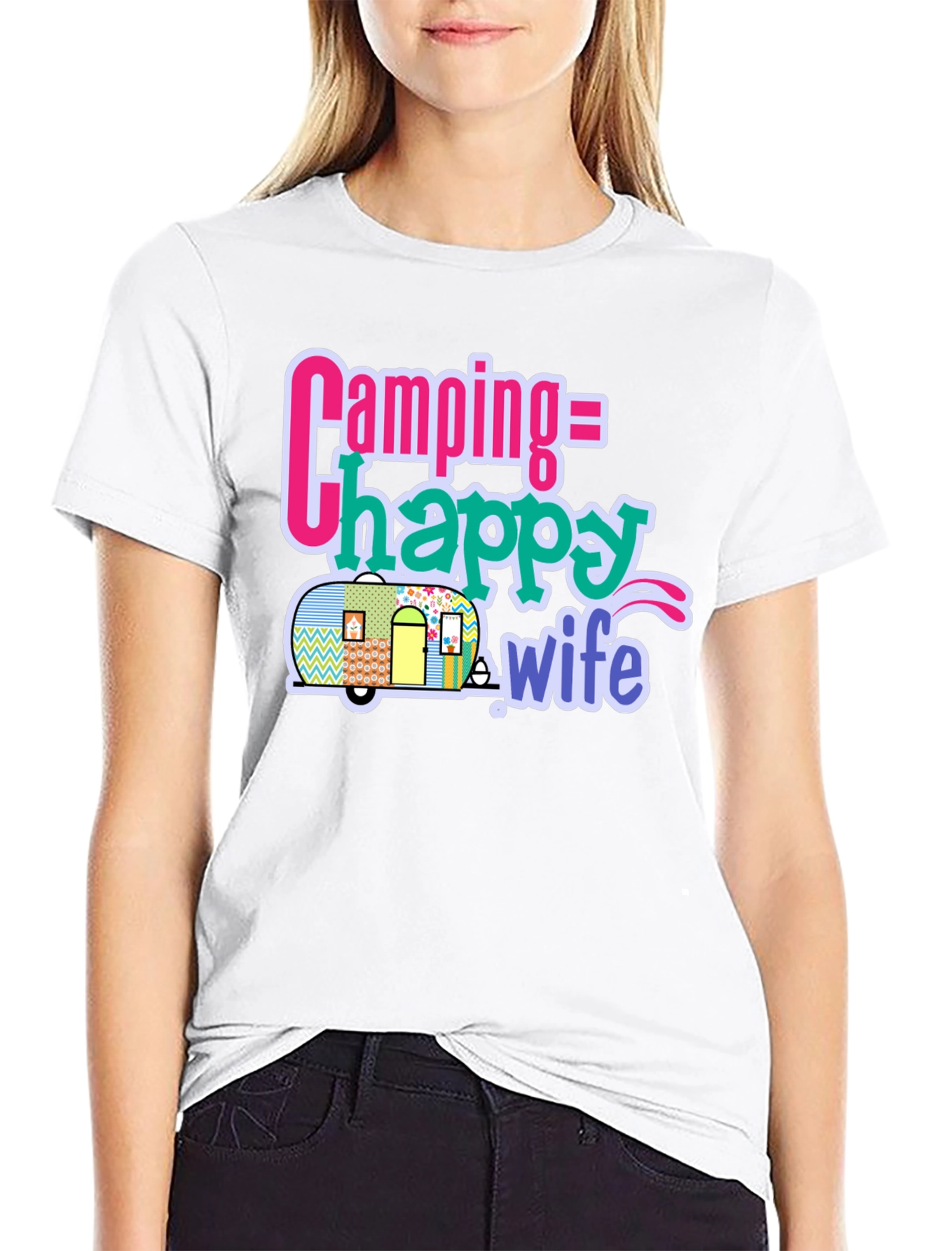 Camping = Happy Wife T-Shirt - Black