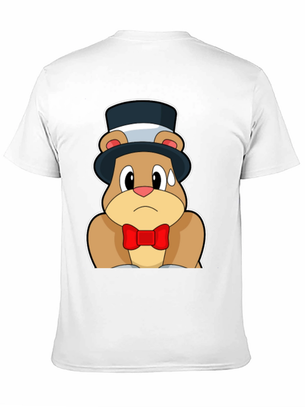Cartoon Bear Top Hat Bowtie Black T-Shirt