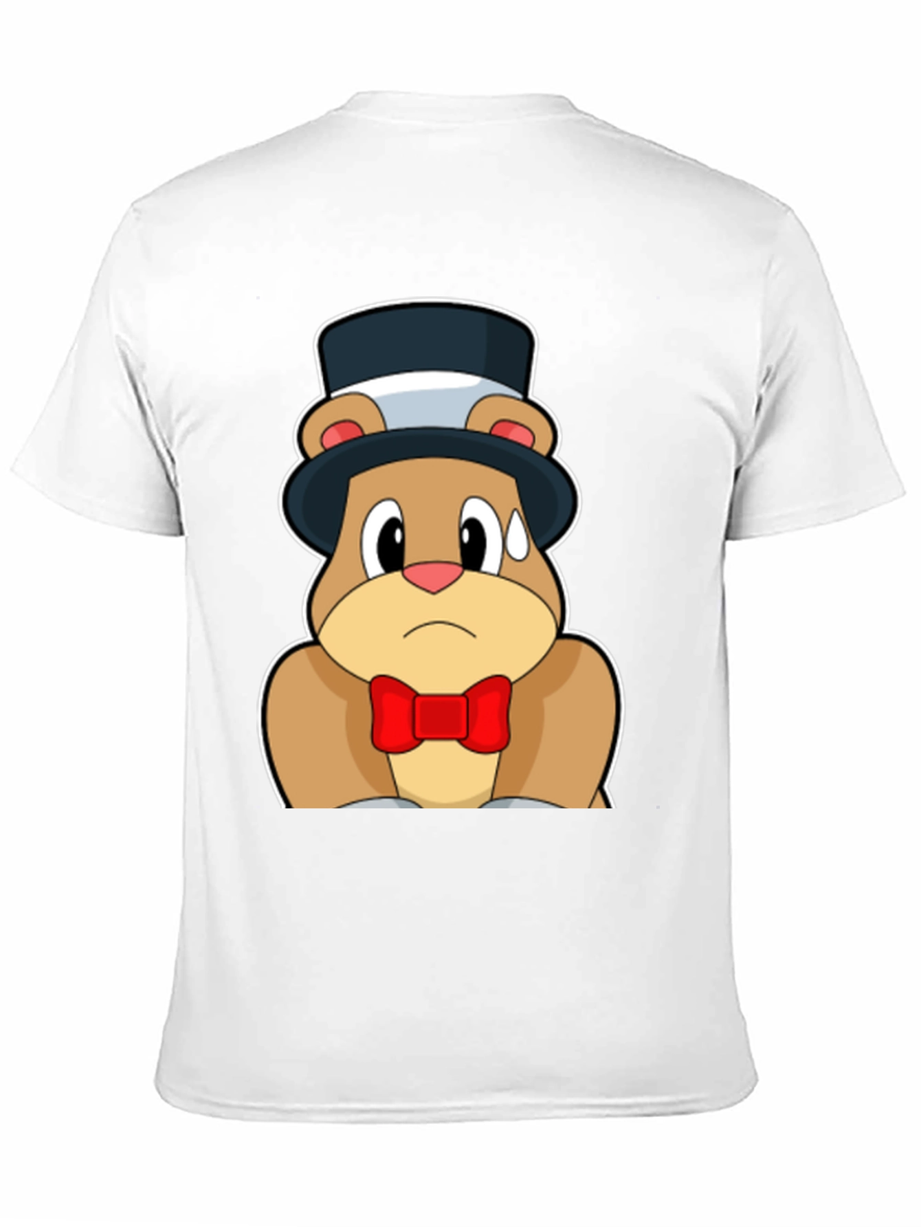 Cartoon Bear Top Hat Bowtie Black T-Shirt
