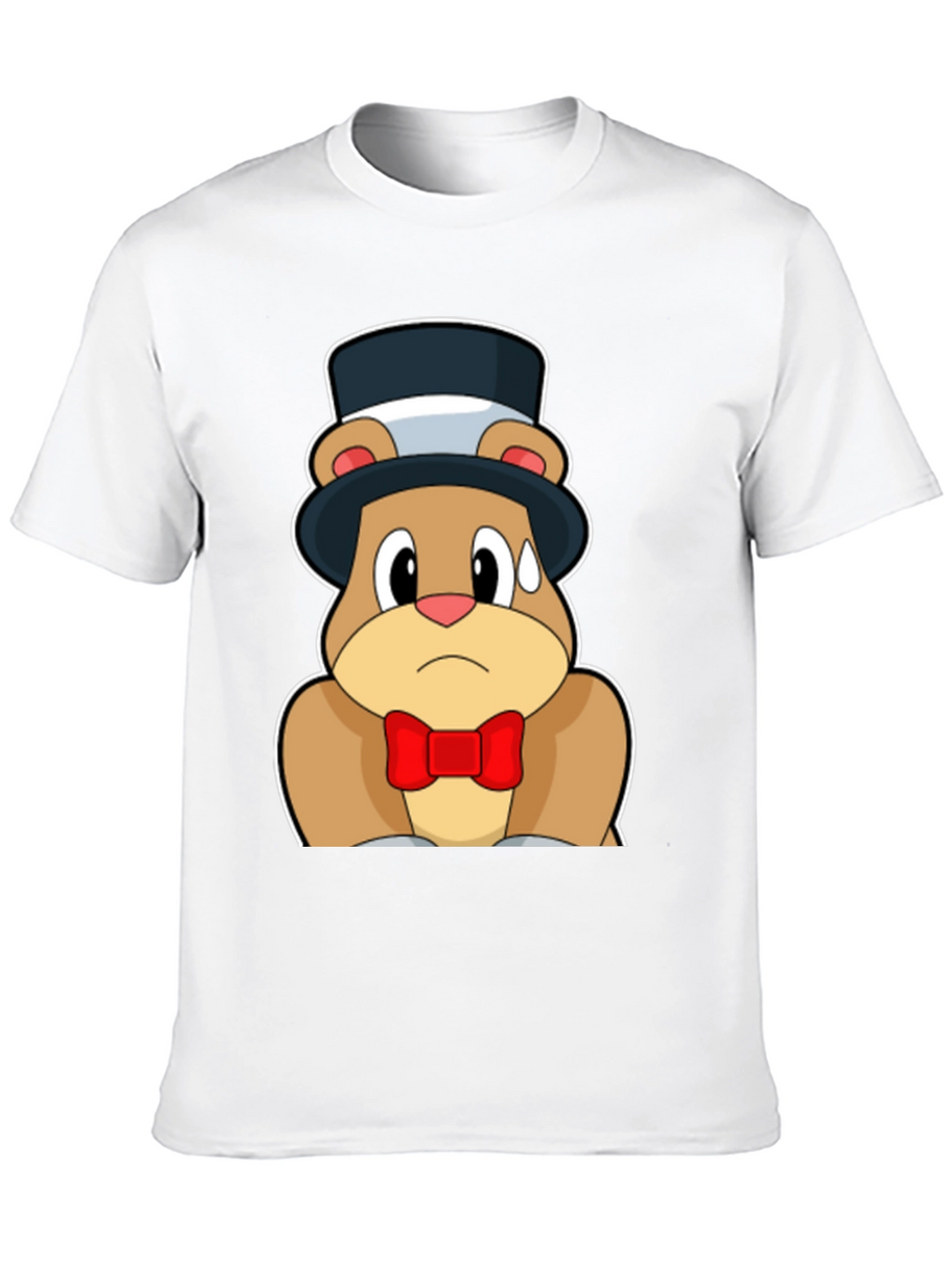 Cartoon Bear Top Hat Bowtie Black T-Shirt