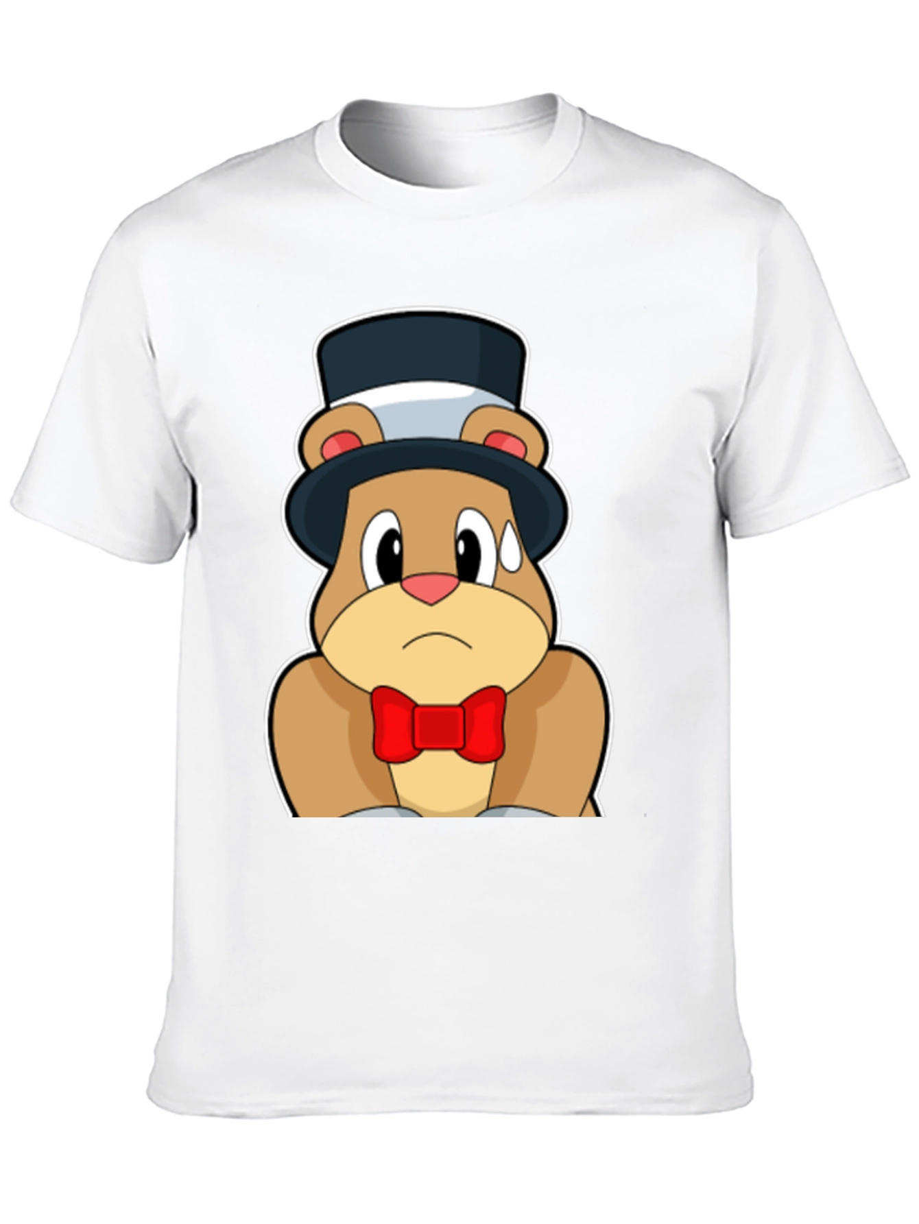 Cartoon Bear Top Hat Bowtie Black T-Shirt