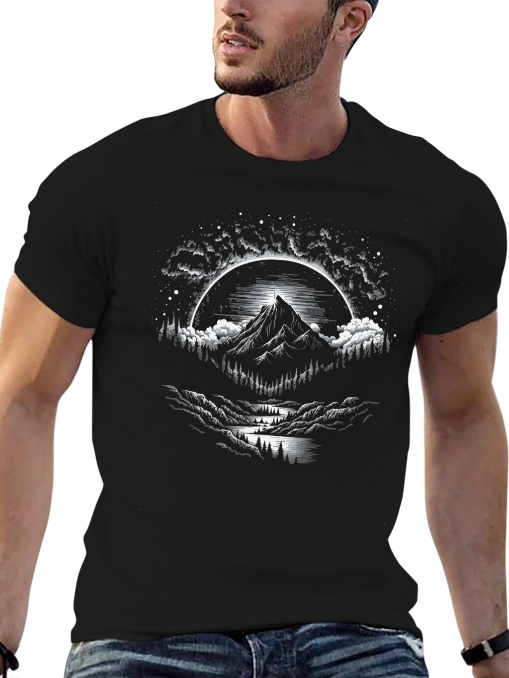 Mountain Peak Graphic Tee - Black Cotton Blend