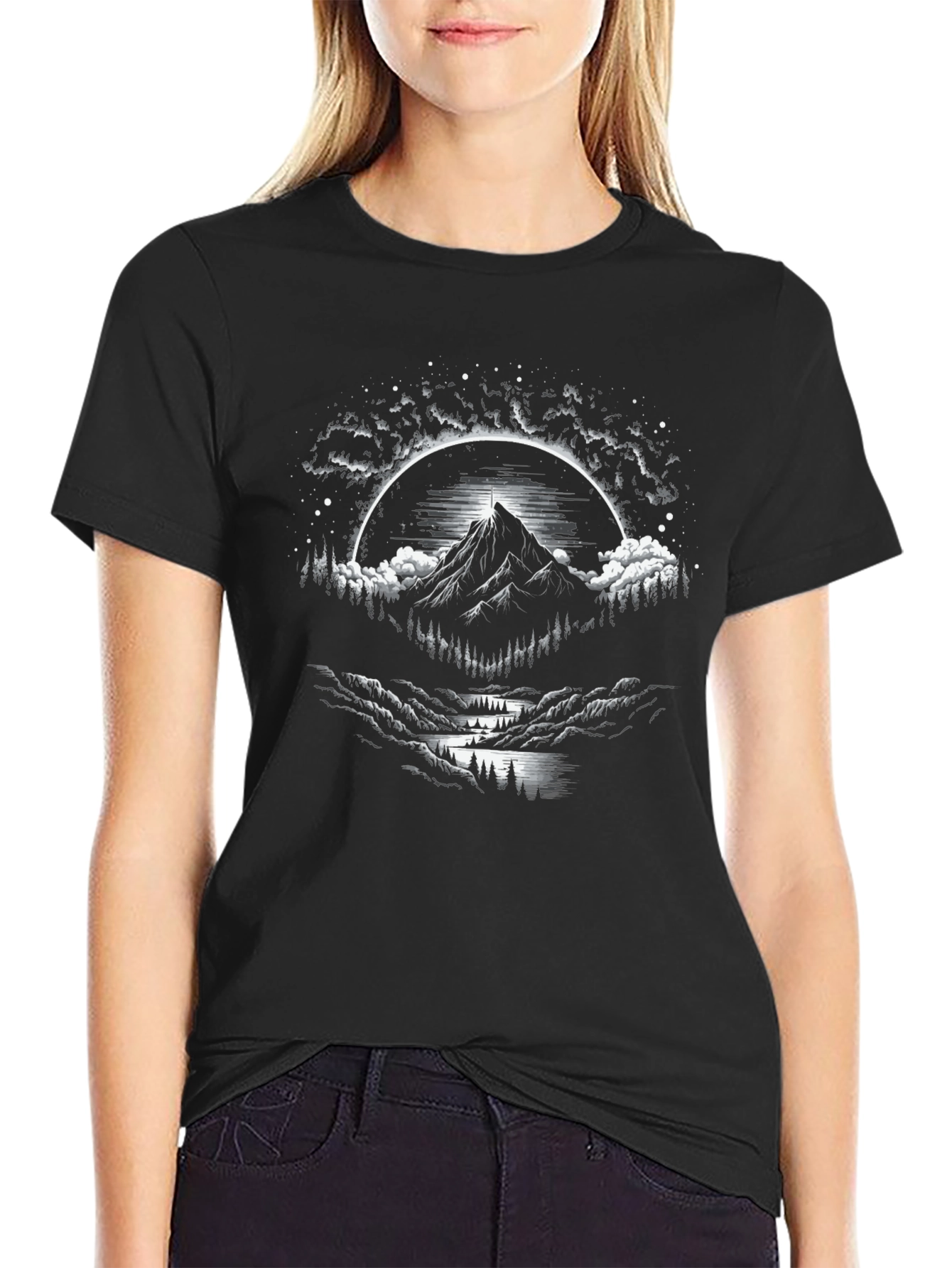 Mountain Peak Graphic Tee - Black Cotton Blend