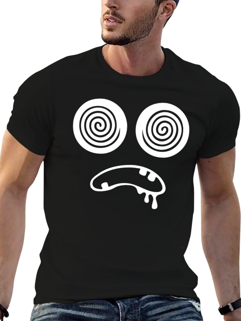 Funny Dizzy Face Graphic T-Shirt - Unisex Black Tee