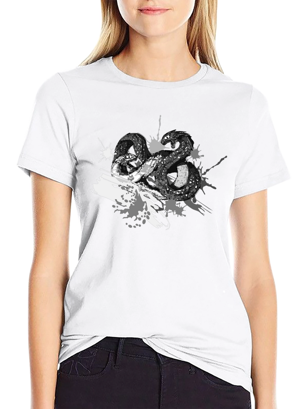 Mens Black T-Shirt with Snake Print