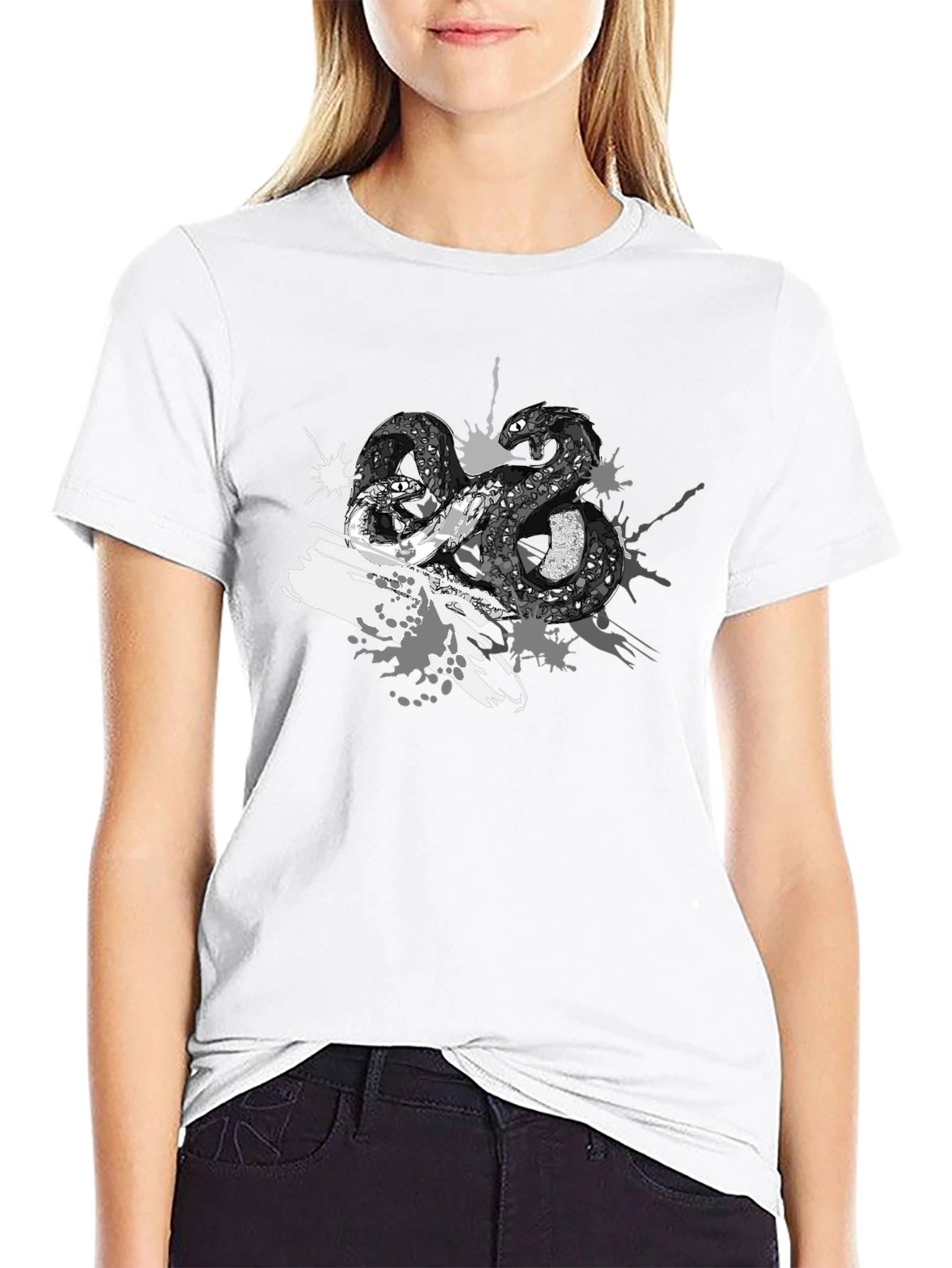 Mens Black T-Shirt with Snake Print