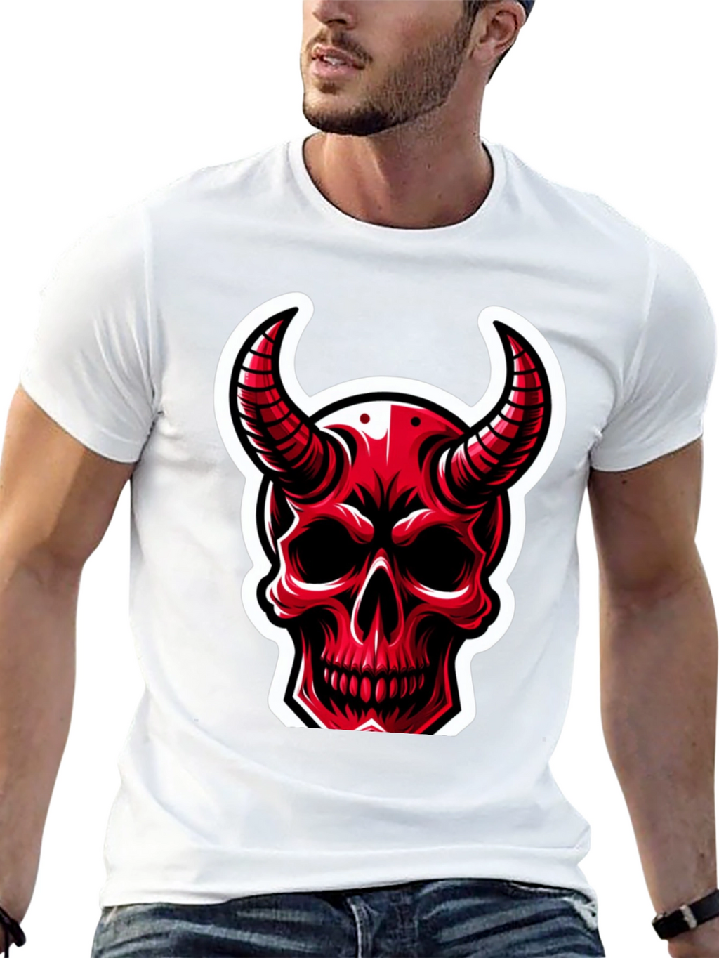 Red Devil Skull Graphic T-Shirt - Black Cotton Tee