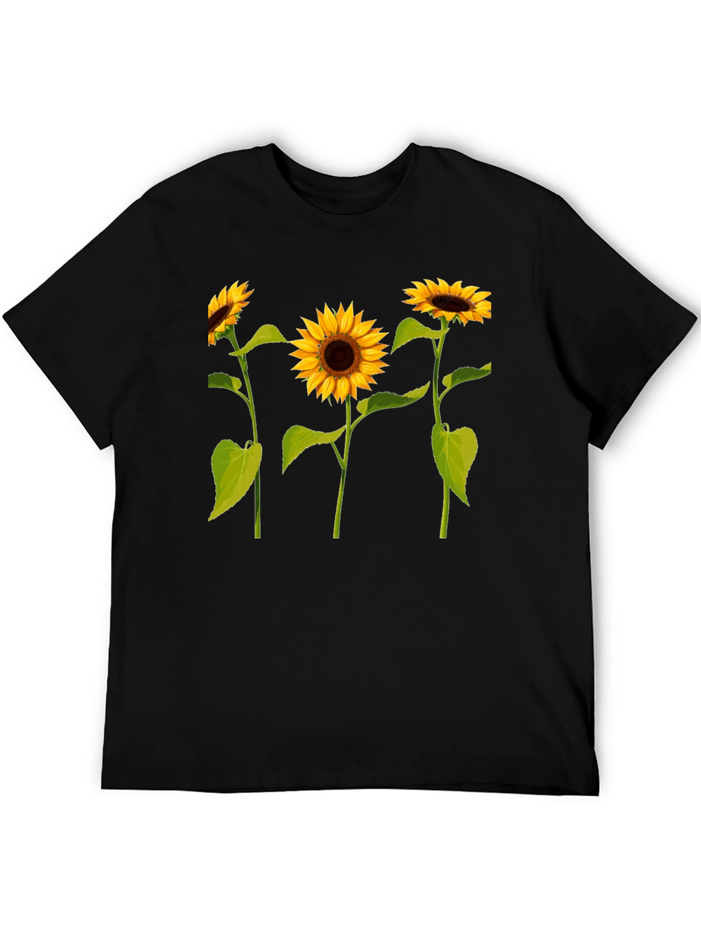 Sunflower Print Black T-Shirt - Casual Wear