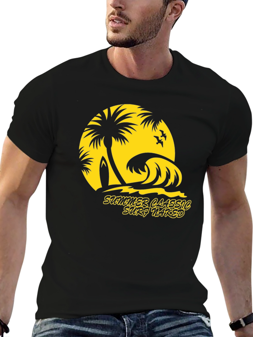 Summer Classic Surf Naked Graphic T-Shirt