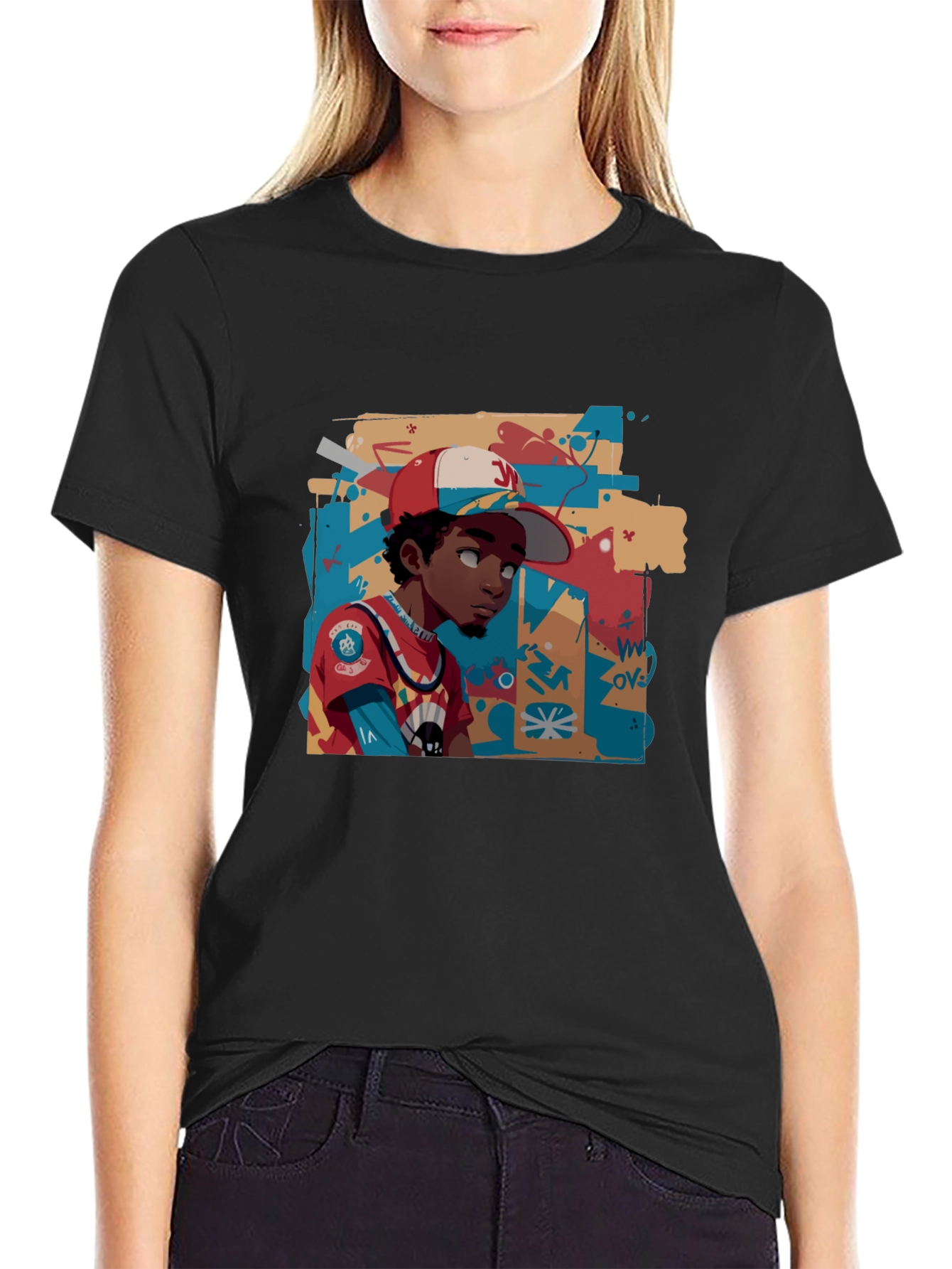 Cool Graphic Print Black Cotton Tee