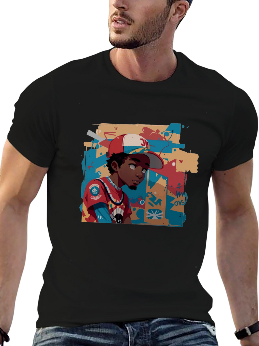 Cool Graphic Print Black Cotton Tee