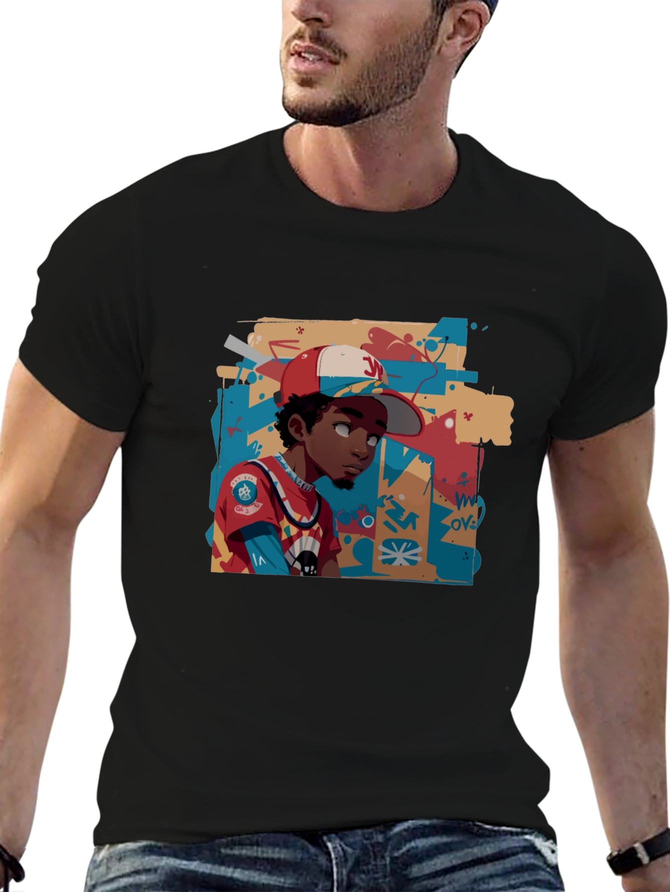 Cool Graphic Print Black Cotton Tee