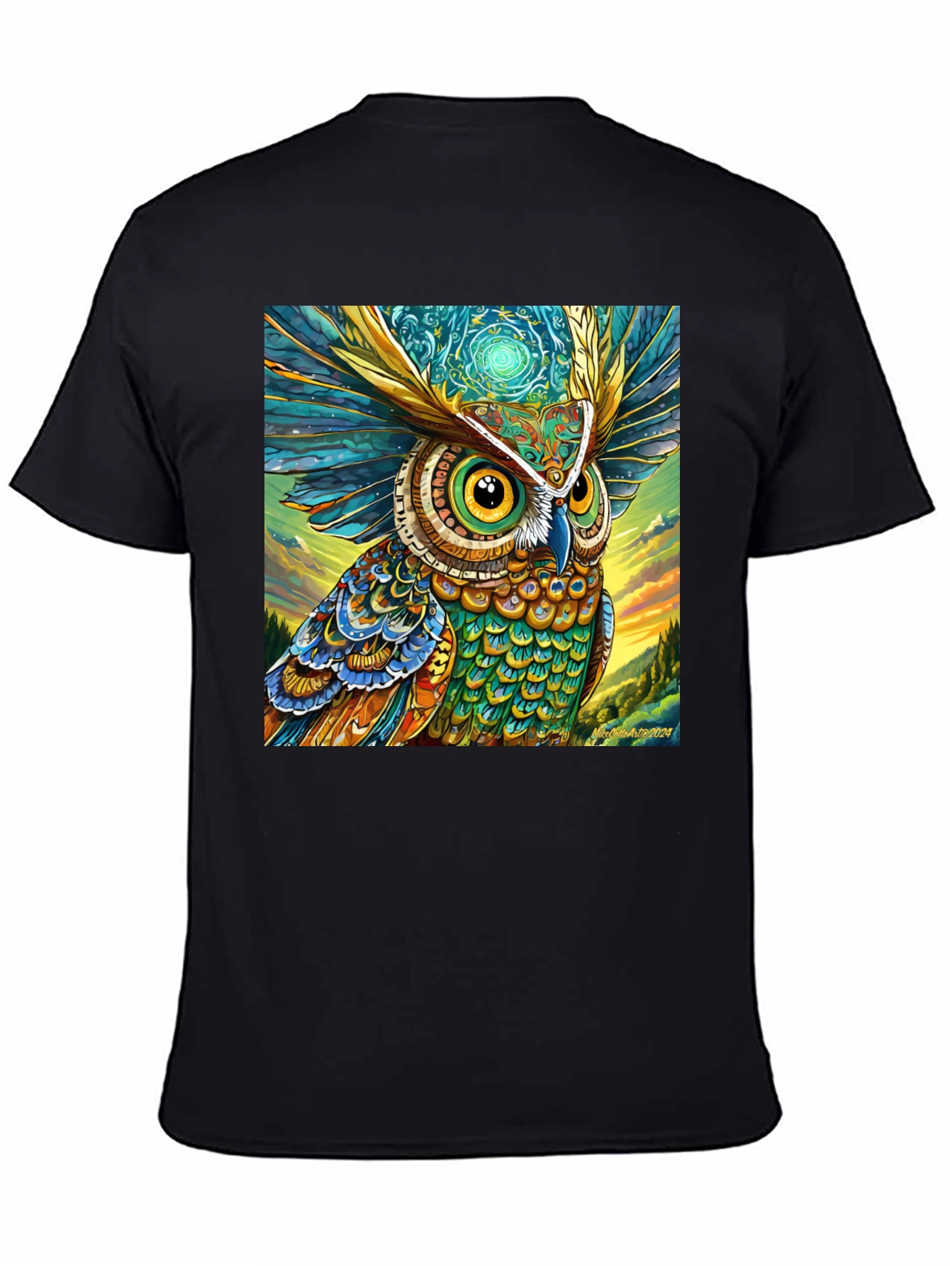 Owl Art Print Black Tee