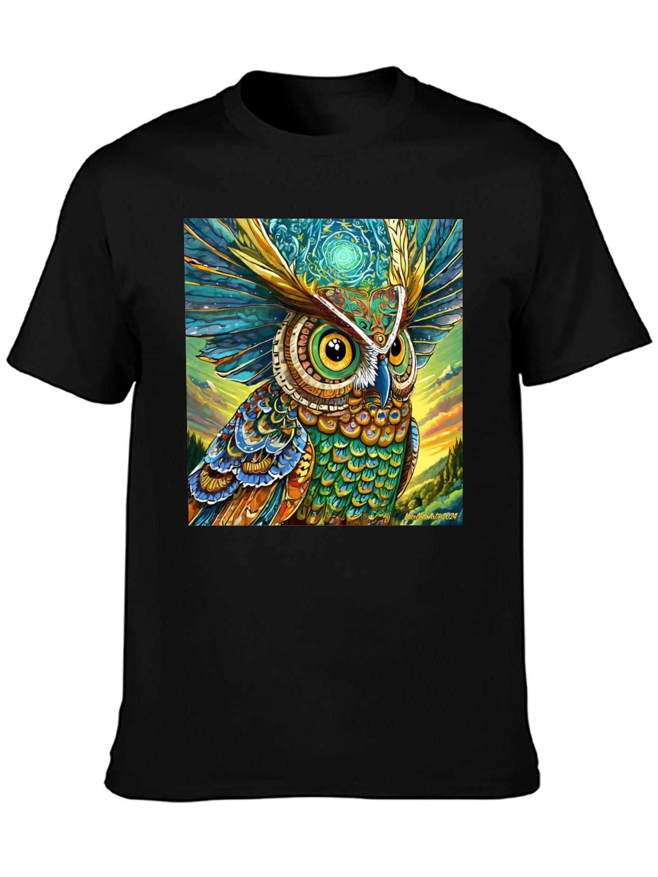 Owl Art Print Black Tee