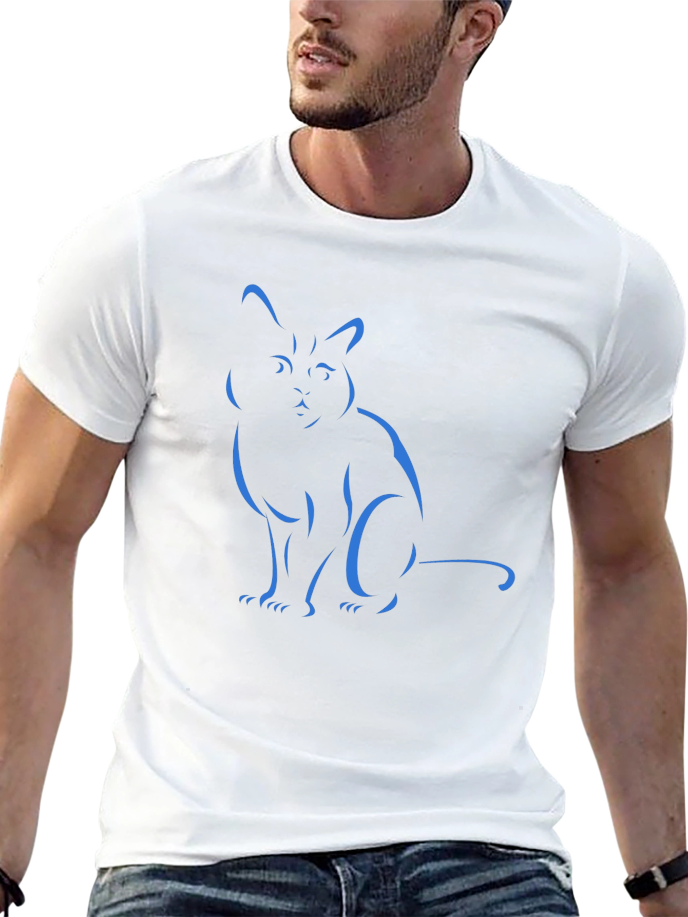 Black Cat Outline Graphic Tee - Stylish Casual Wear