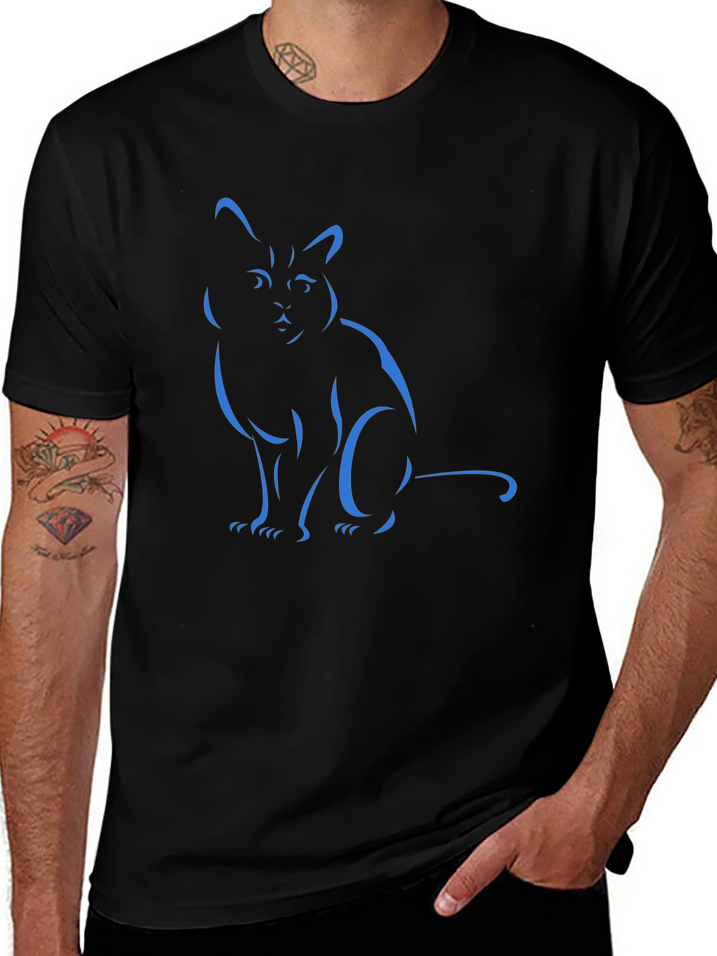 Black Cat Outline Graphic Tee - Stylish Casual Wear
