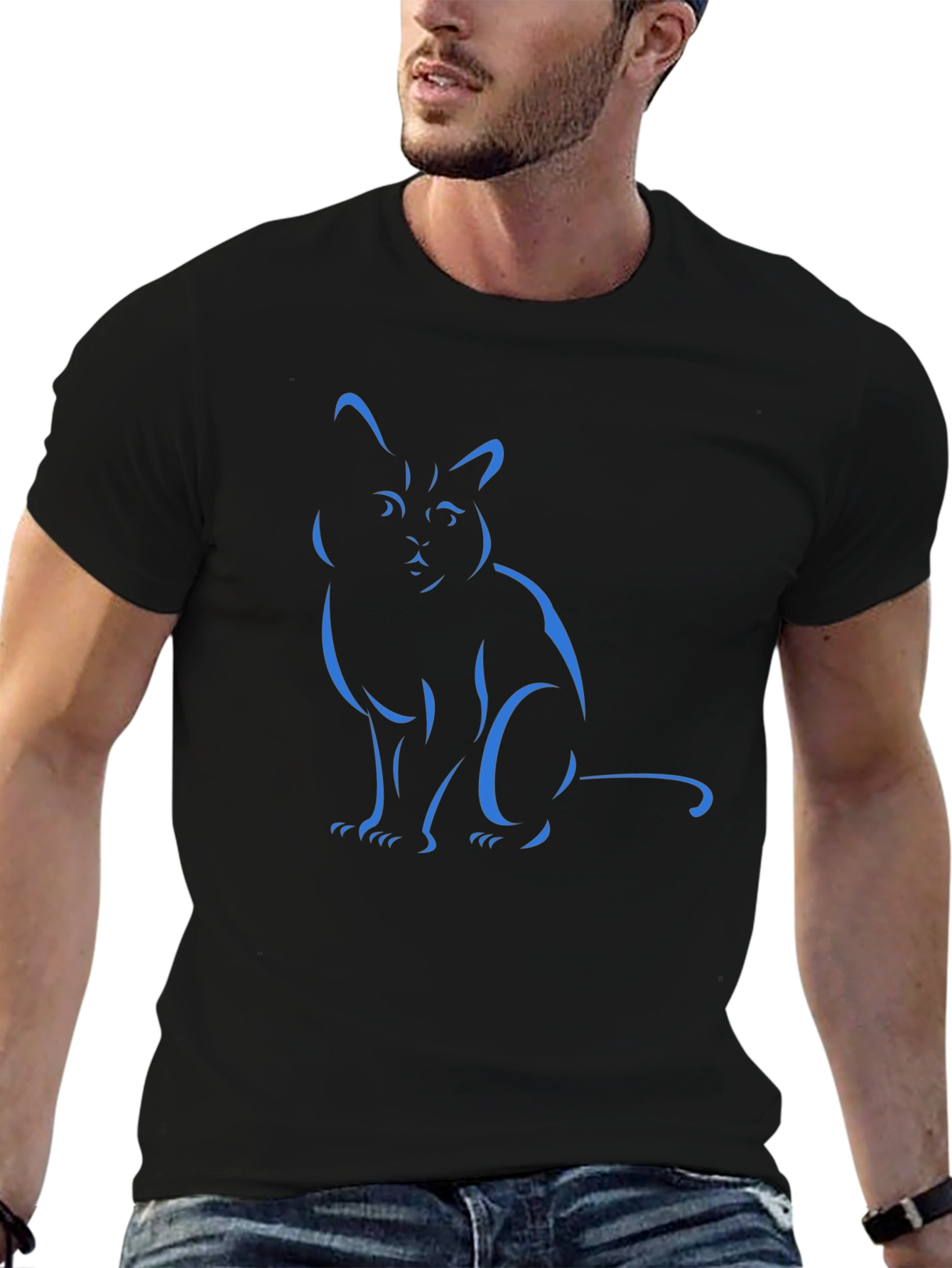 Black Cat Outline Graphic Tee - Stylish Casual Wear