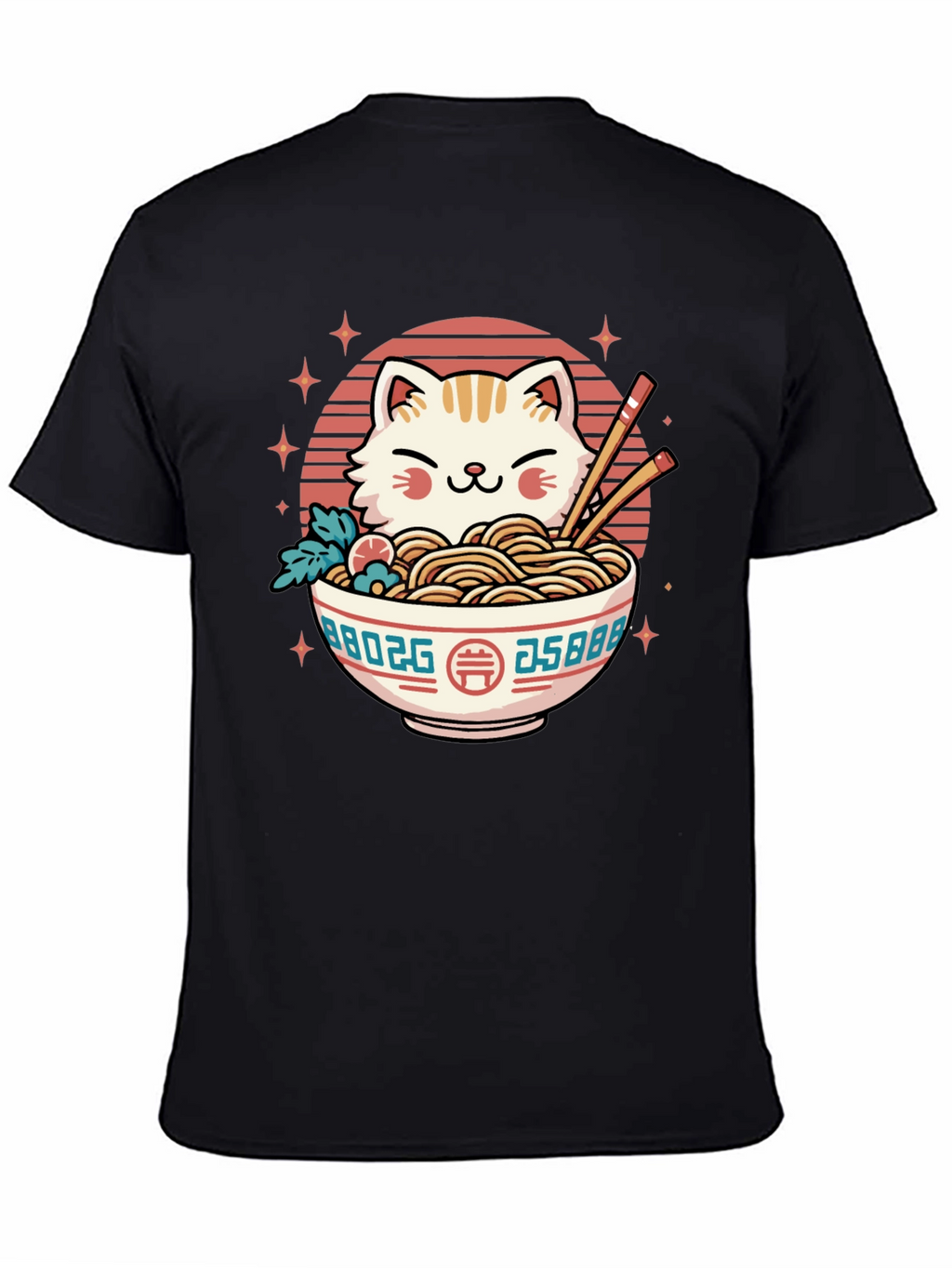 Cat Ramen Bowl Black T-Shirt