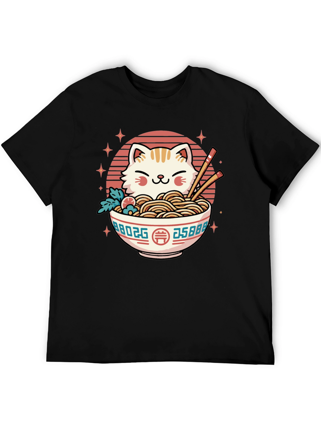 Cat Ramen Bowl Black T-Shirt