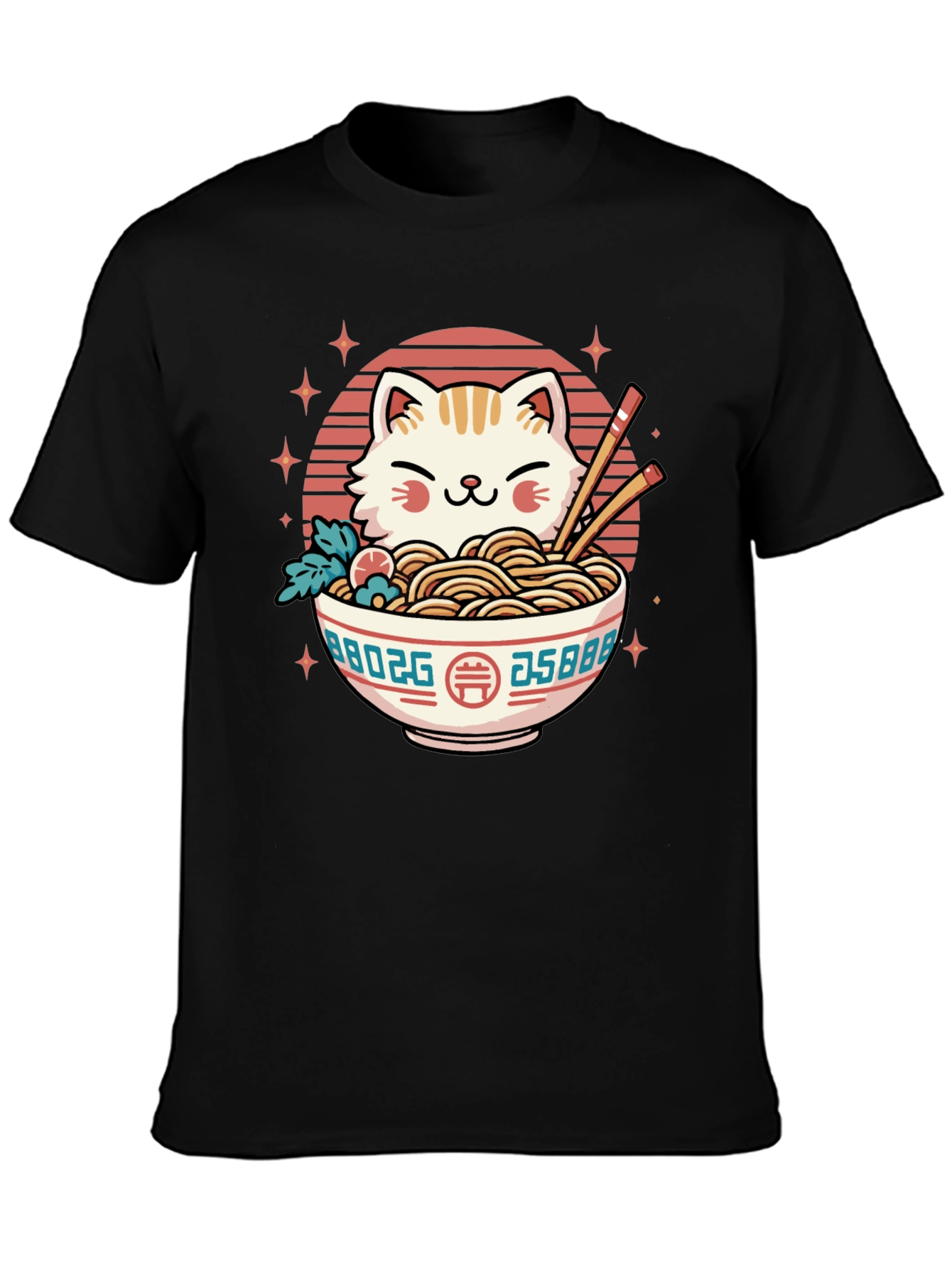 Cat Ramen Bowl Black T-Shirt