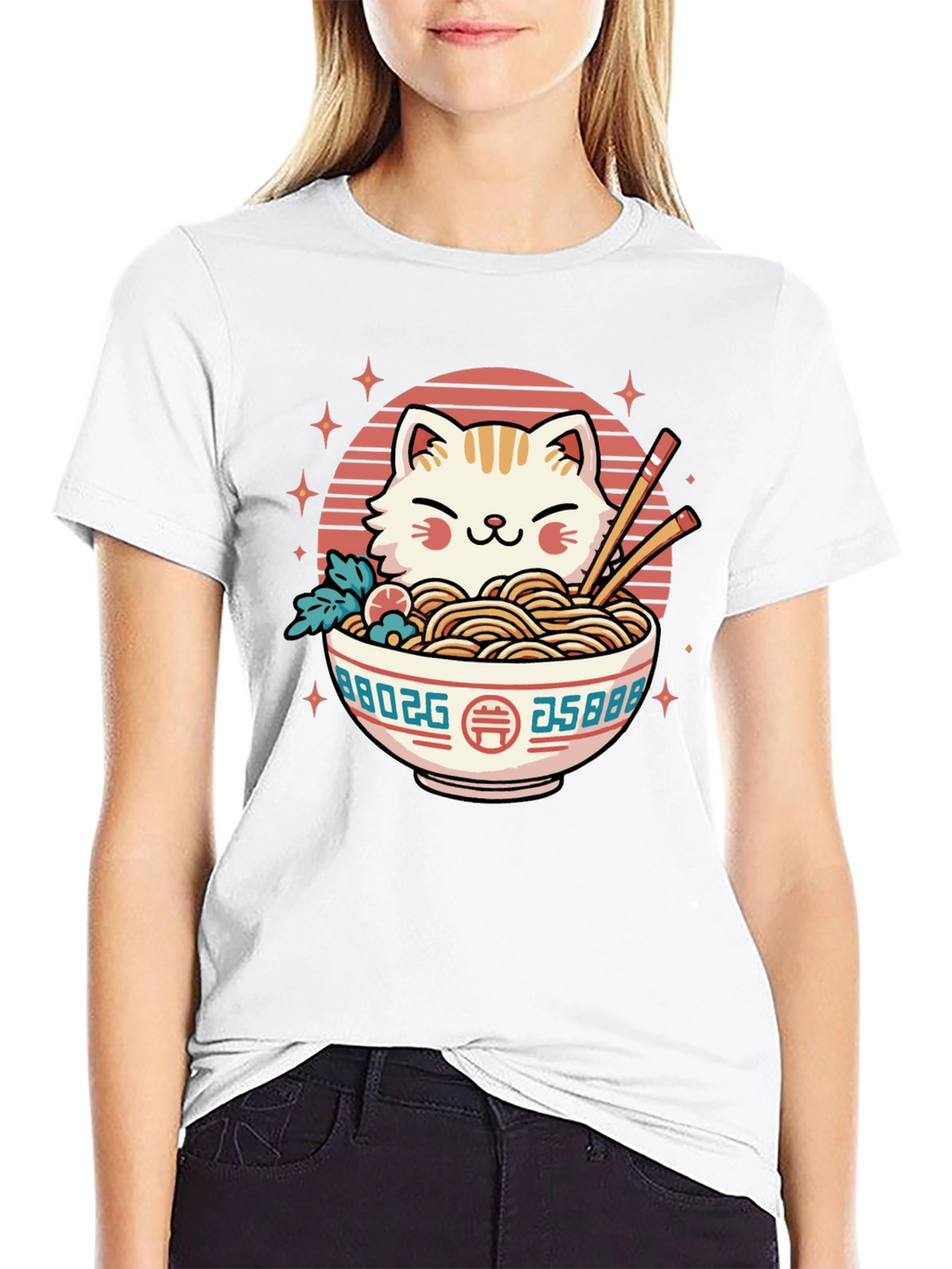 Cat Ramen Bowl Black T-Shirt