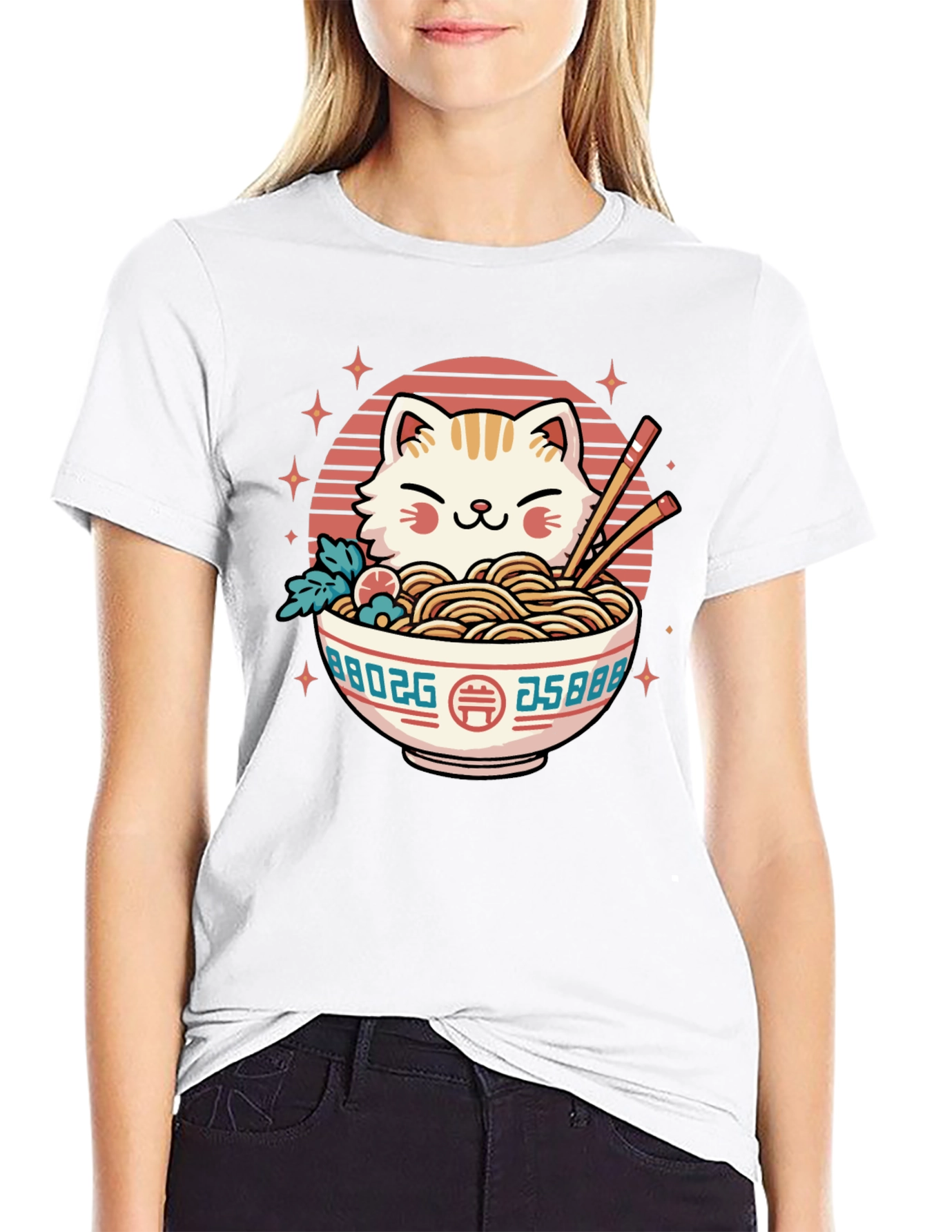 Cat Ramen Bowl Black T-Shirt