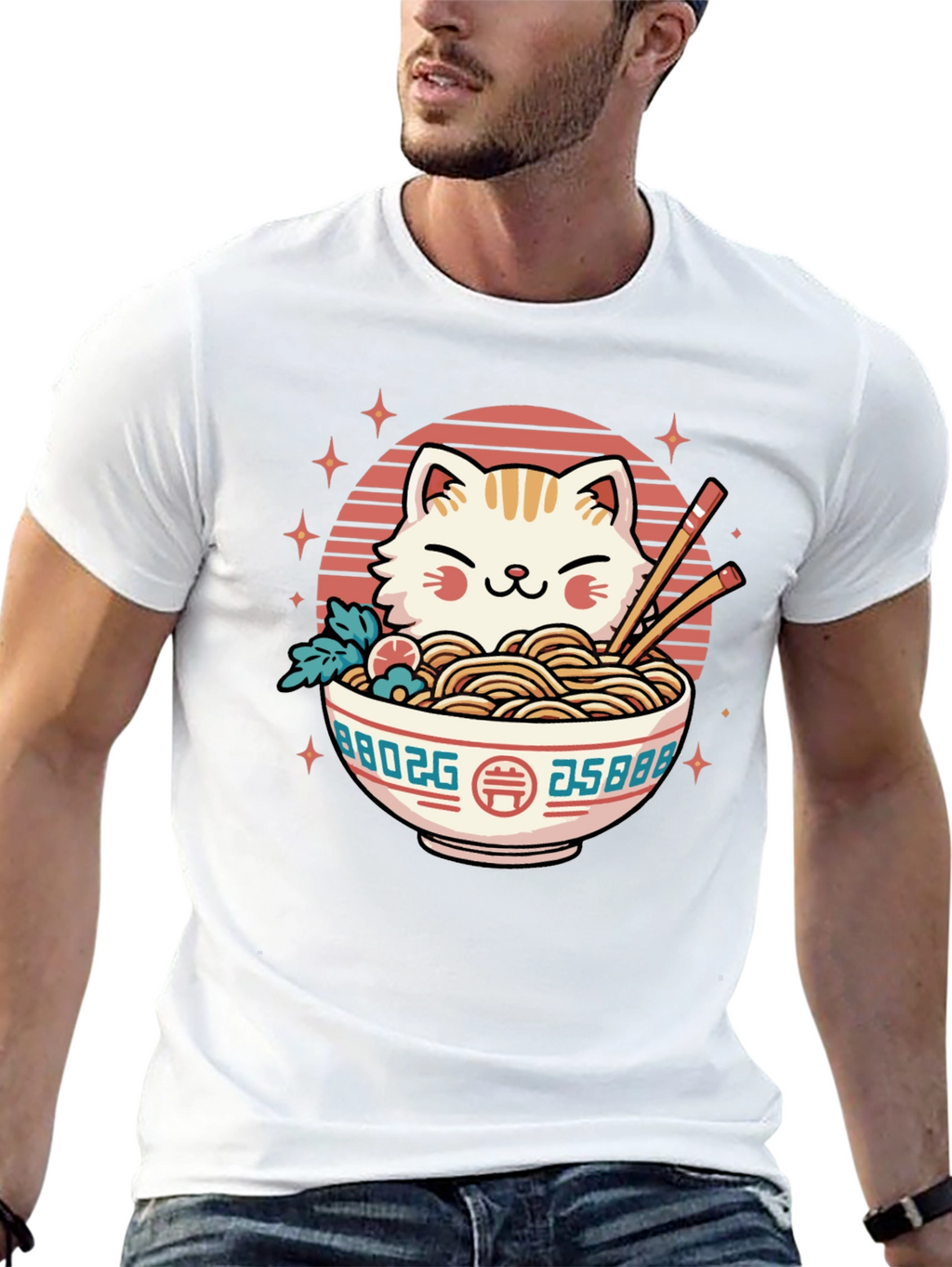 Cat Ramen Bowl Black T-Shirt