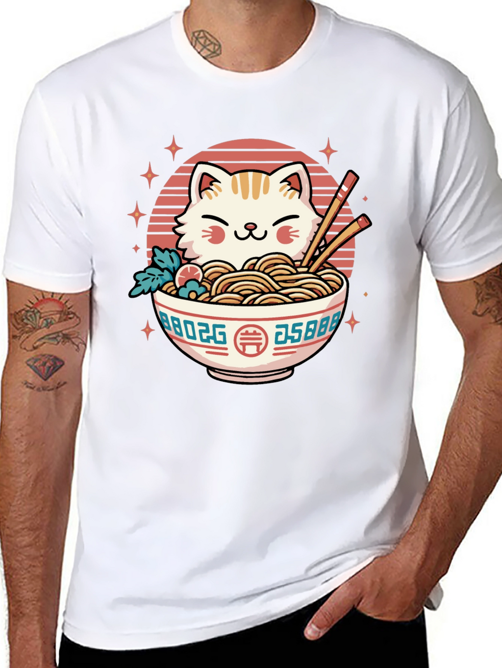 Cat Ramen Bowl Black T-Shirt