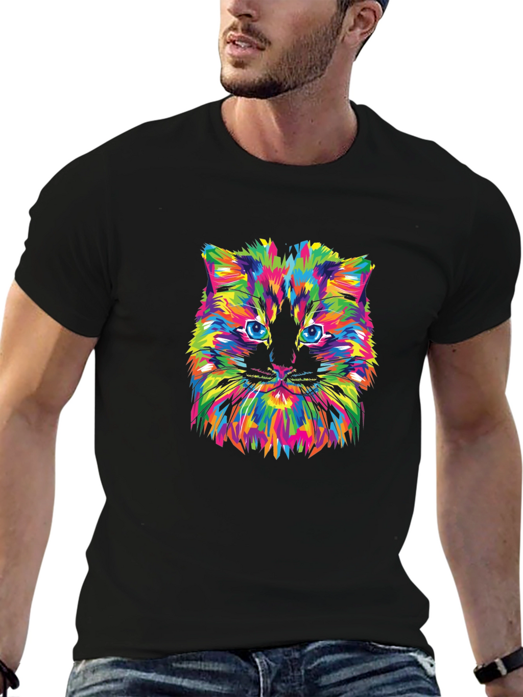 Vibrant Cat Graphic Tee - Soft Cotton Blend