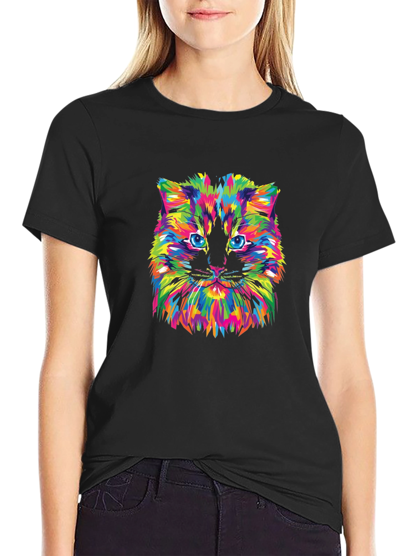 Vibrant Cat Graphic Tee - Soft Cotton Blend
