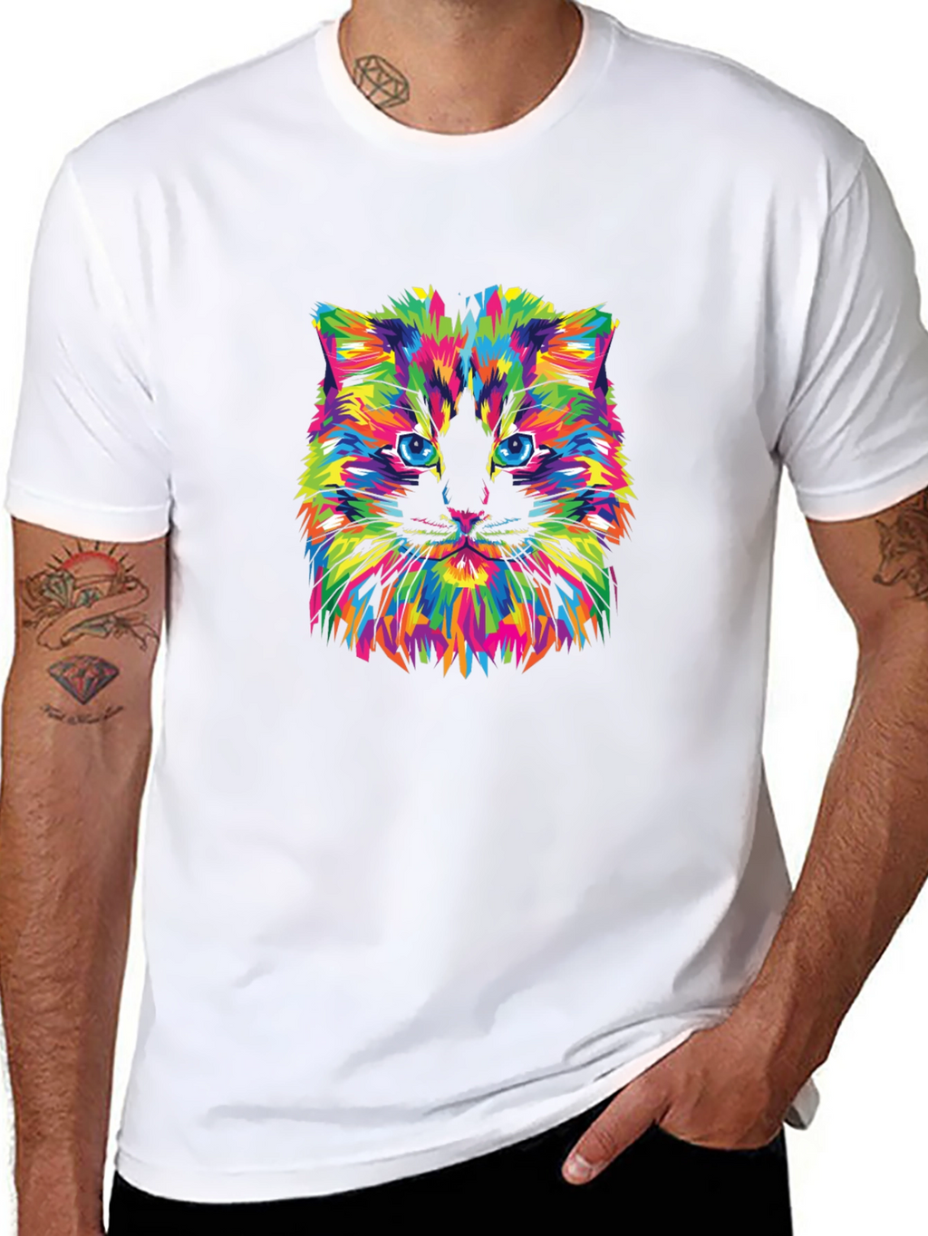 Vibrant Cat Graphic Tee - Soft Cotton Blend