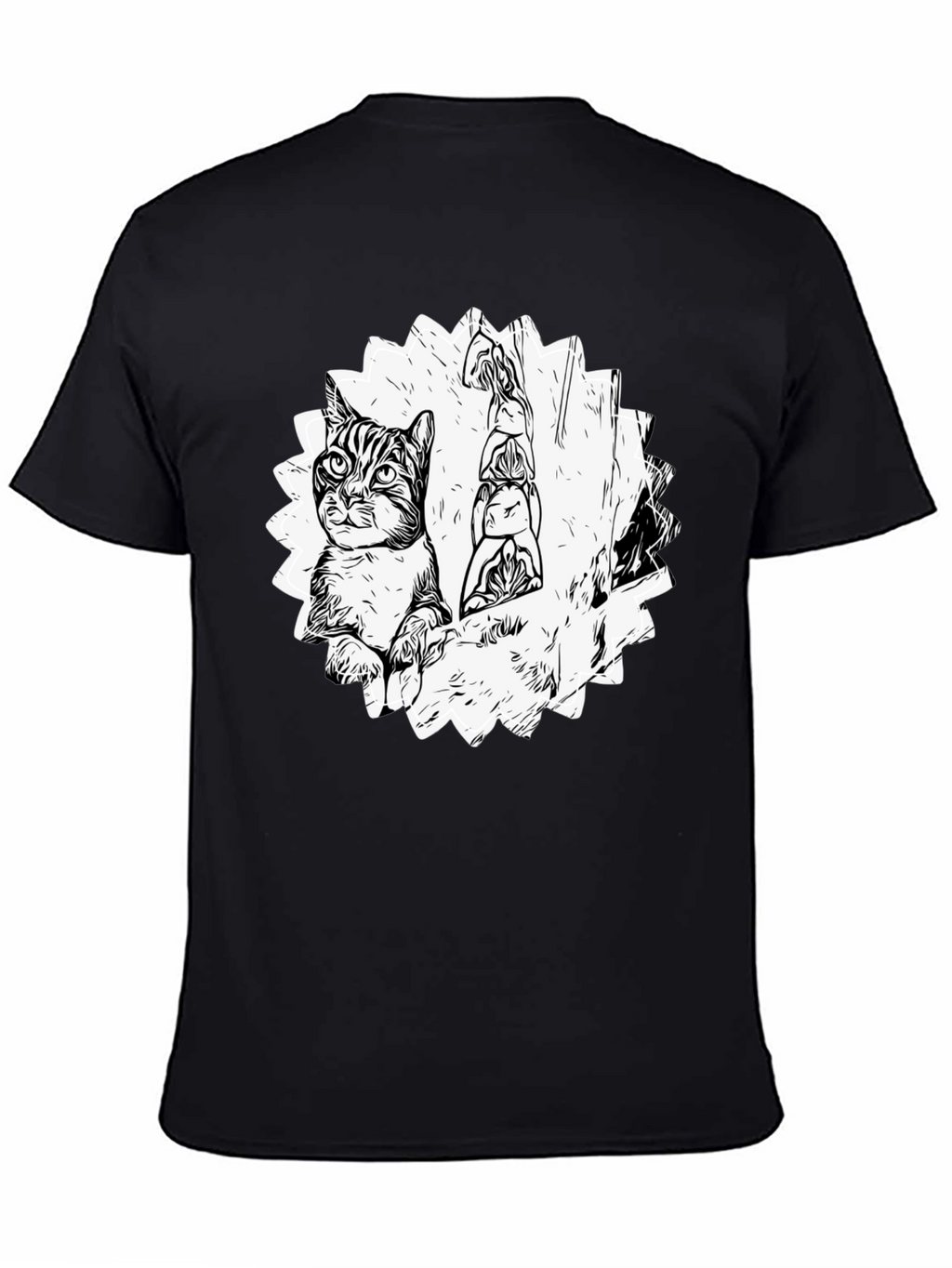 Cool Cat & Totem Pole Graphic Tee - Black