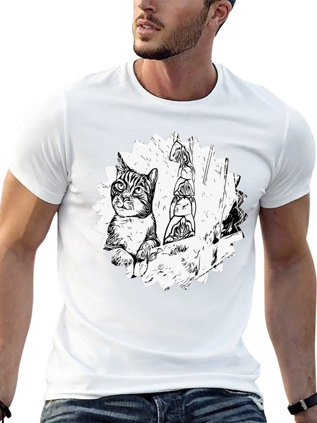 Cool Cat & Totem Pole Graphic Tee - Black