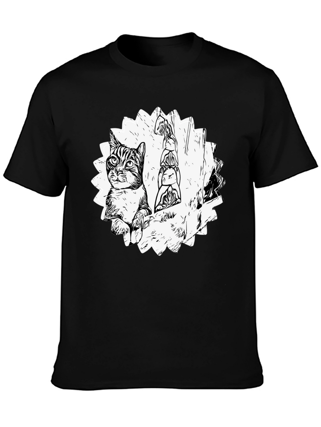 Cool Cat & Totem Pole Graphic Tee - Black