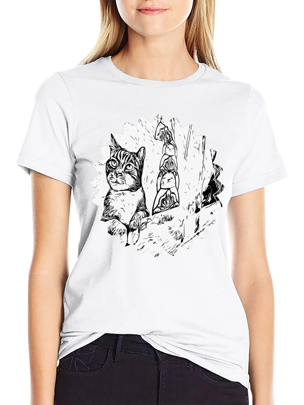 Cool Cat & Totem Pole Graphic Tee - Black