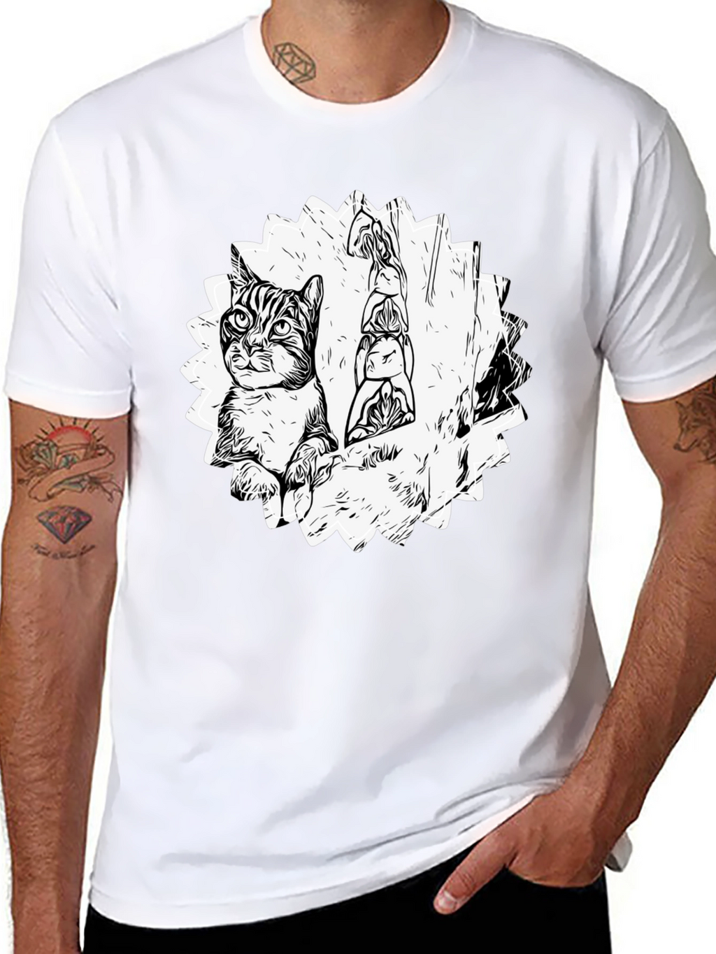 Cool Cat & Totem Pole Graphic Tee - Black