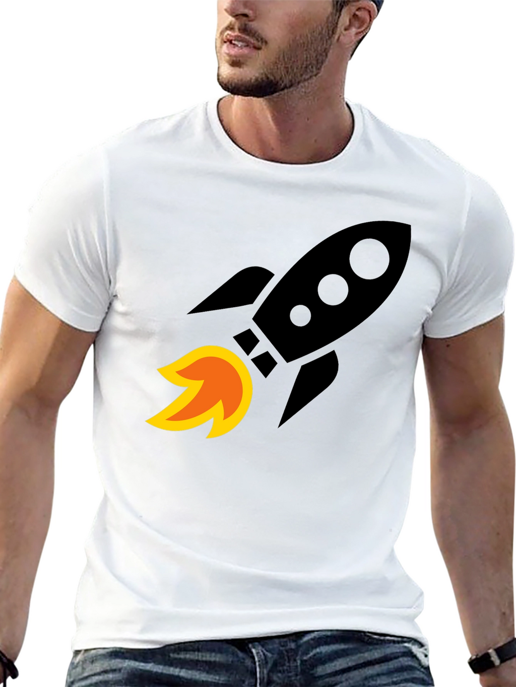 Rocket Launch Graphic T-Shirt - Bold Black Cotton Tee