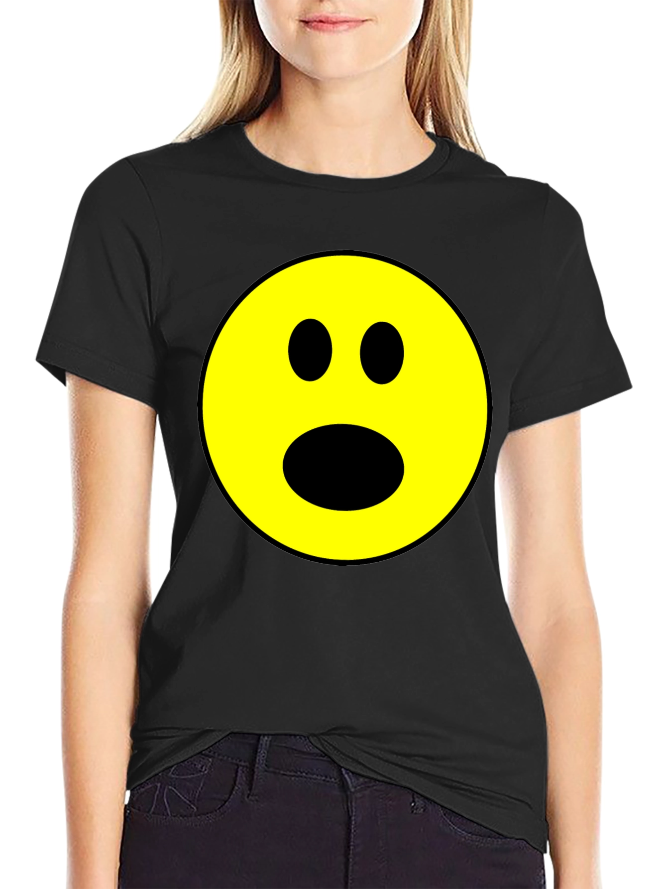 Shocked Emoji Graphic T-Shirt - Black
