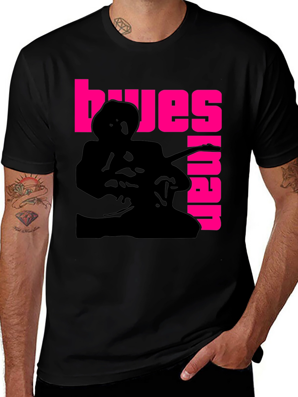 Blues Guitarist Graphic T-Shirt - Black